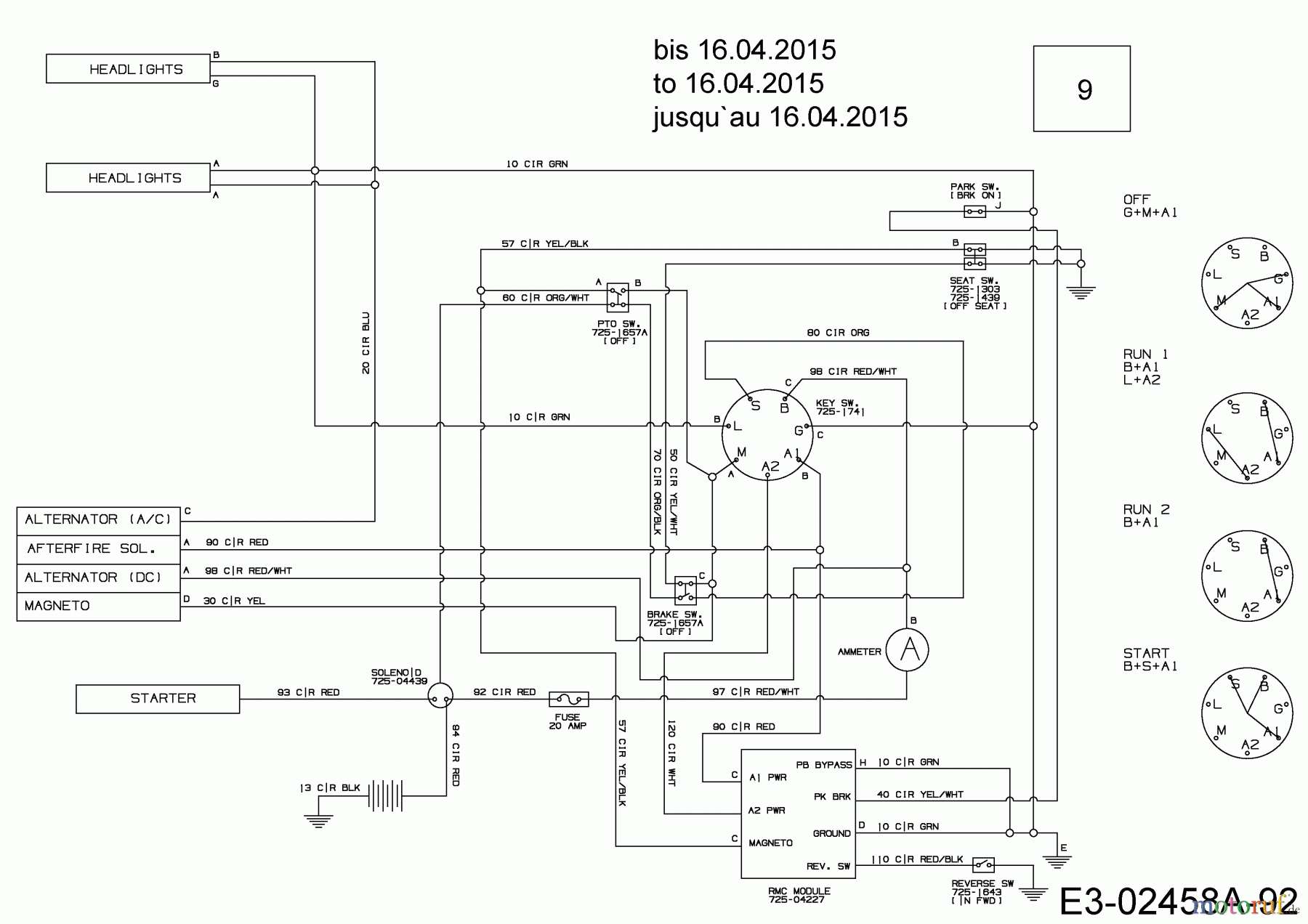  Black Edition Rasentraktoren 200-107 Twin 13HT797G615  (2015) Schaltplan bis 16.04.2015
