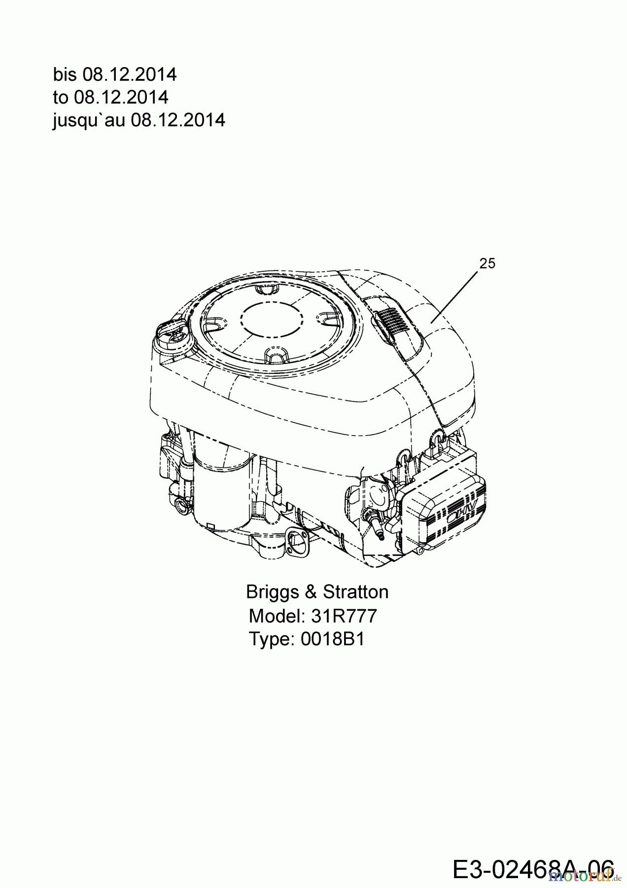 Massey Ferguson Rasentraktoren MF 42-18 ASD 13AD90GG695 (2015) Motor Briggs & Stratton bis 08.12.2014