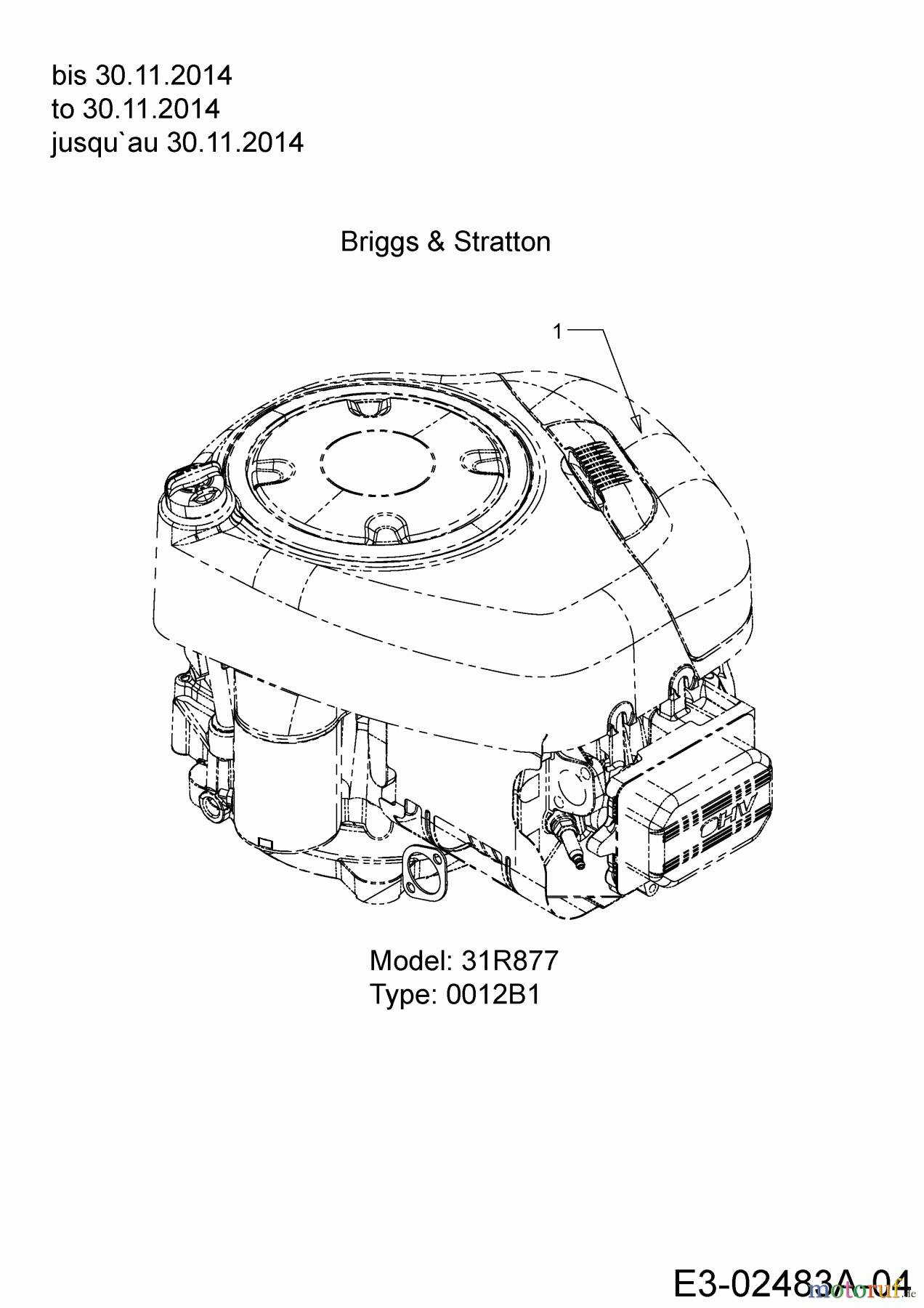  Tigara Rasentraktoren TG 19/107 H 13HJ79KG649  (2015) Motor Briggs & Stratton bis 30.11.2014