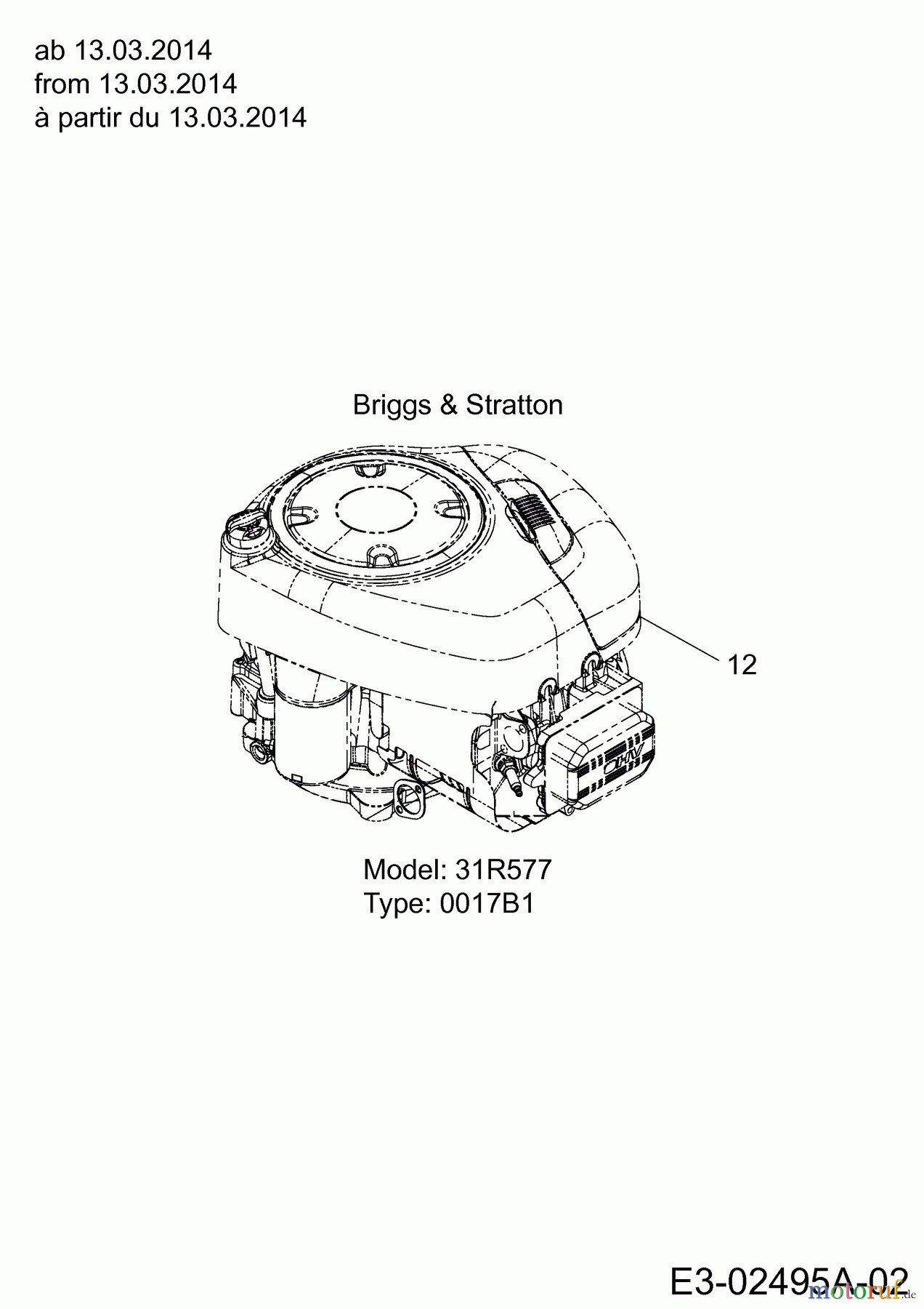  WOLF-Garten Expert Rasentraktoren Expert 92.155 A 13HD90WE650  (2014) Motor Briggs & Stratton ab 13.03.2014