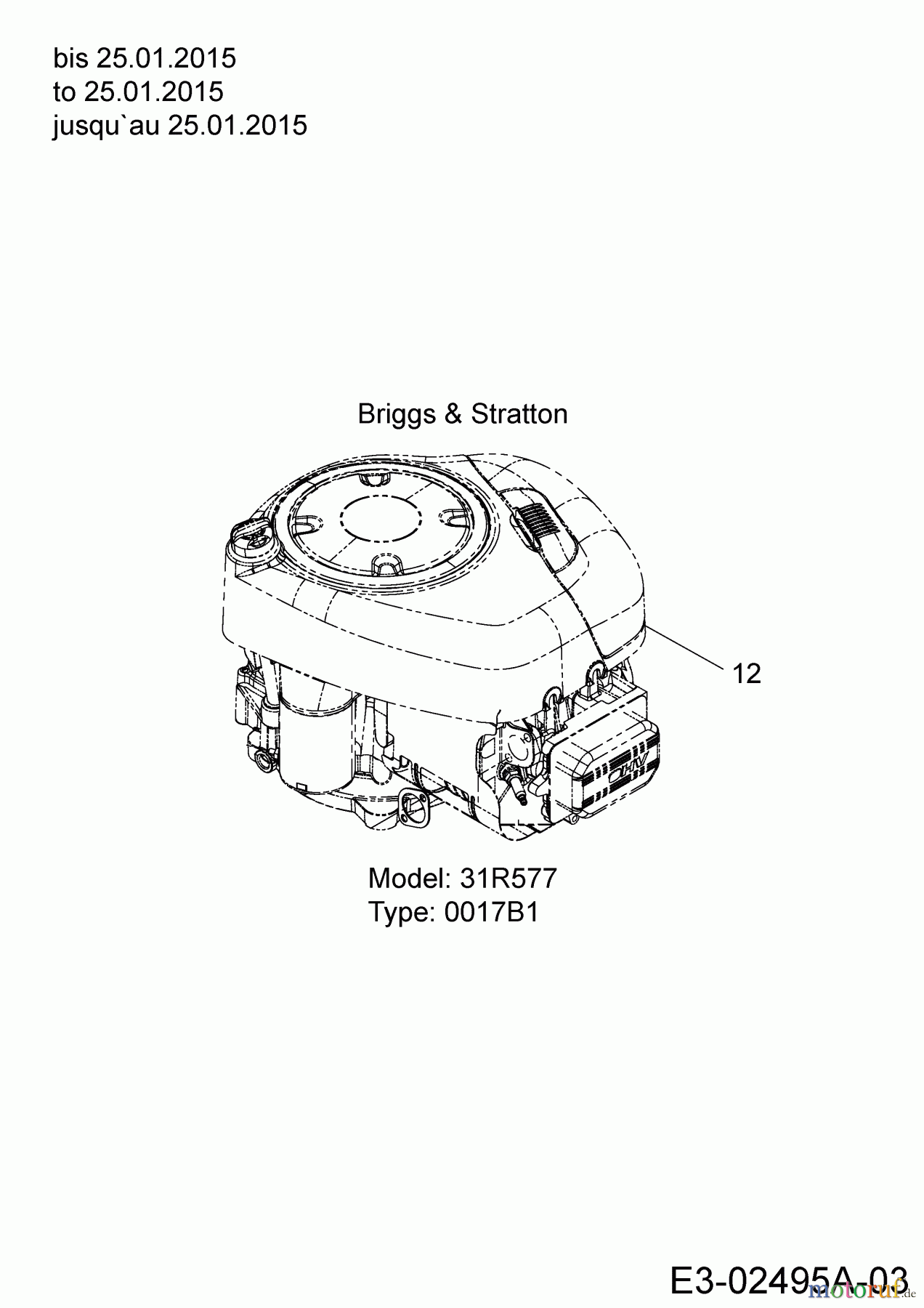 Cub Cadet Rasentraktoren CC 1016 AF 13BD90AF603 (2015) Motor Briggs & Stratton bis 25.01.2015