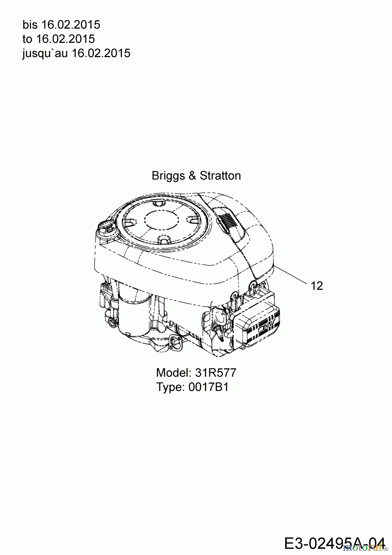  Cub Cadet Rasentraktoren CC 1016 AE 13HD90AE603  (2015) Motor Briggs & Stratton bis 16.02.2015