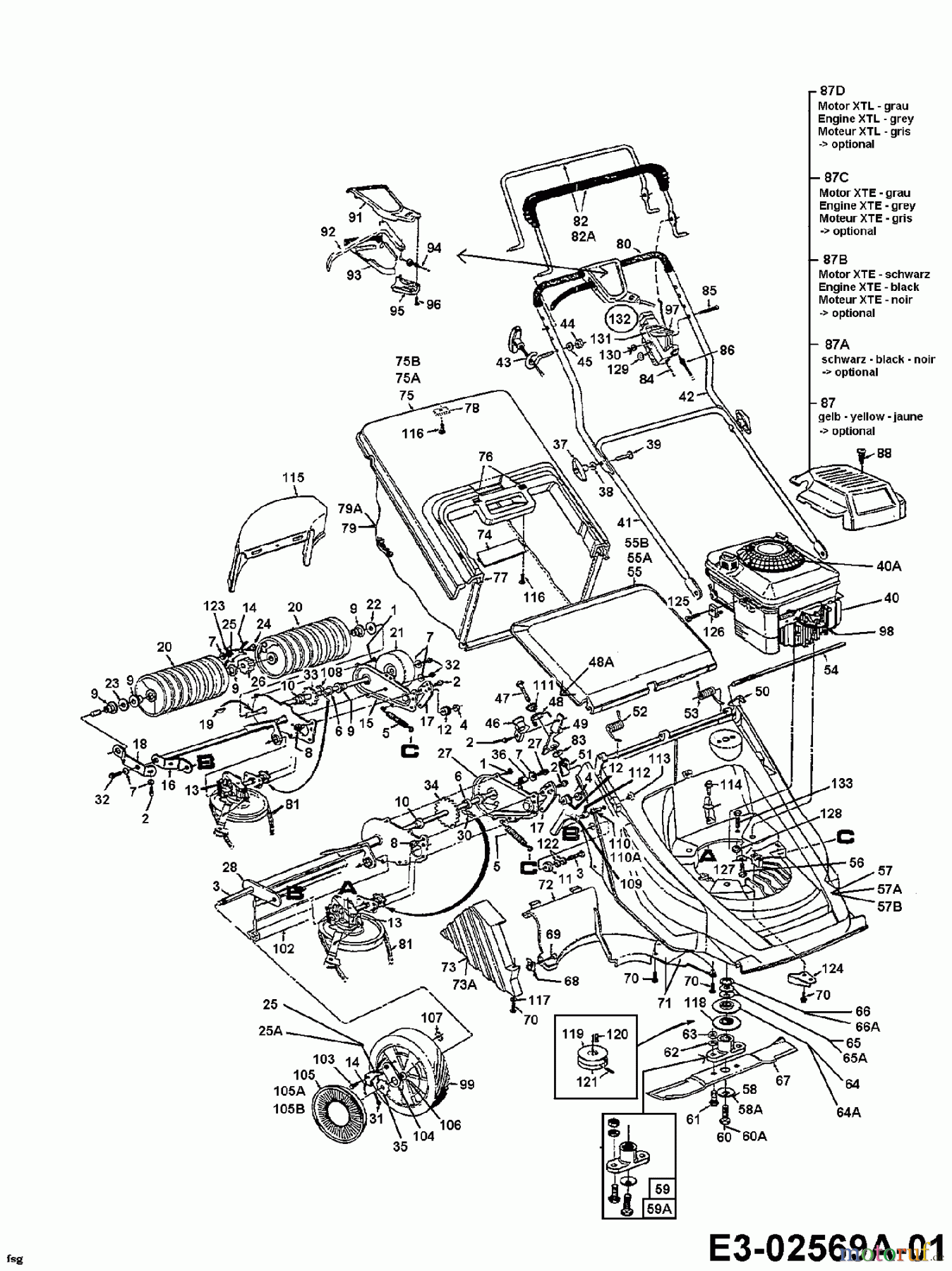  MTD Motormäher mit Antrieb GES 46 XE 124E648E678  (1994) Grasfangsack, Holm, Messer, Motor