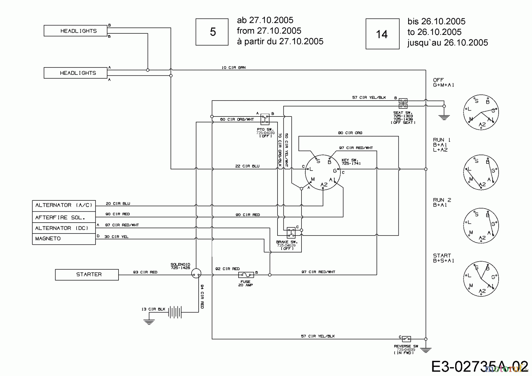  MTD Rasentraktoren RS 180/107 13A3762G600  (2006) Schaltplan