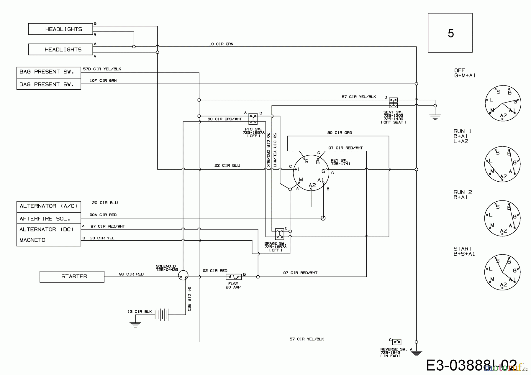  MTD Rasentraktoren MTD 92 B 13HH761E600  (2015) Schaltplan