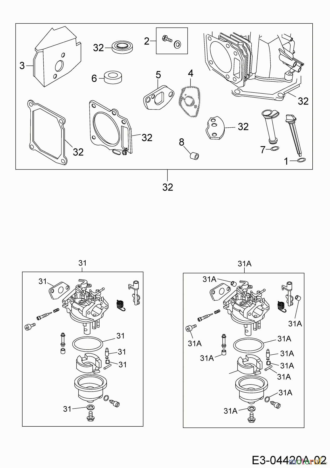  MTD-Motoren Vertikal 1P65WH 752Z1P65WH  (2008) Motordichtsatz, Reparatursatz Vergaser