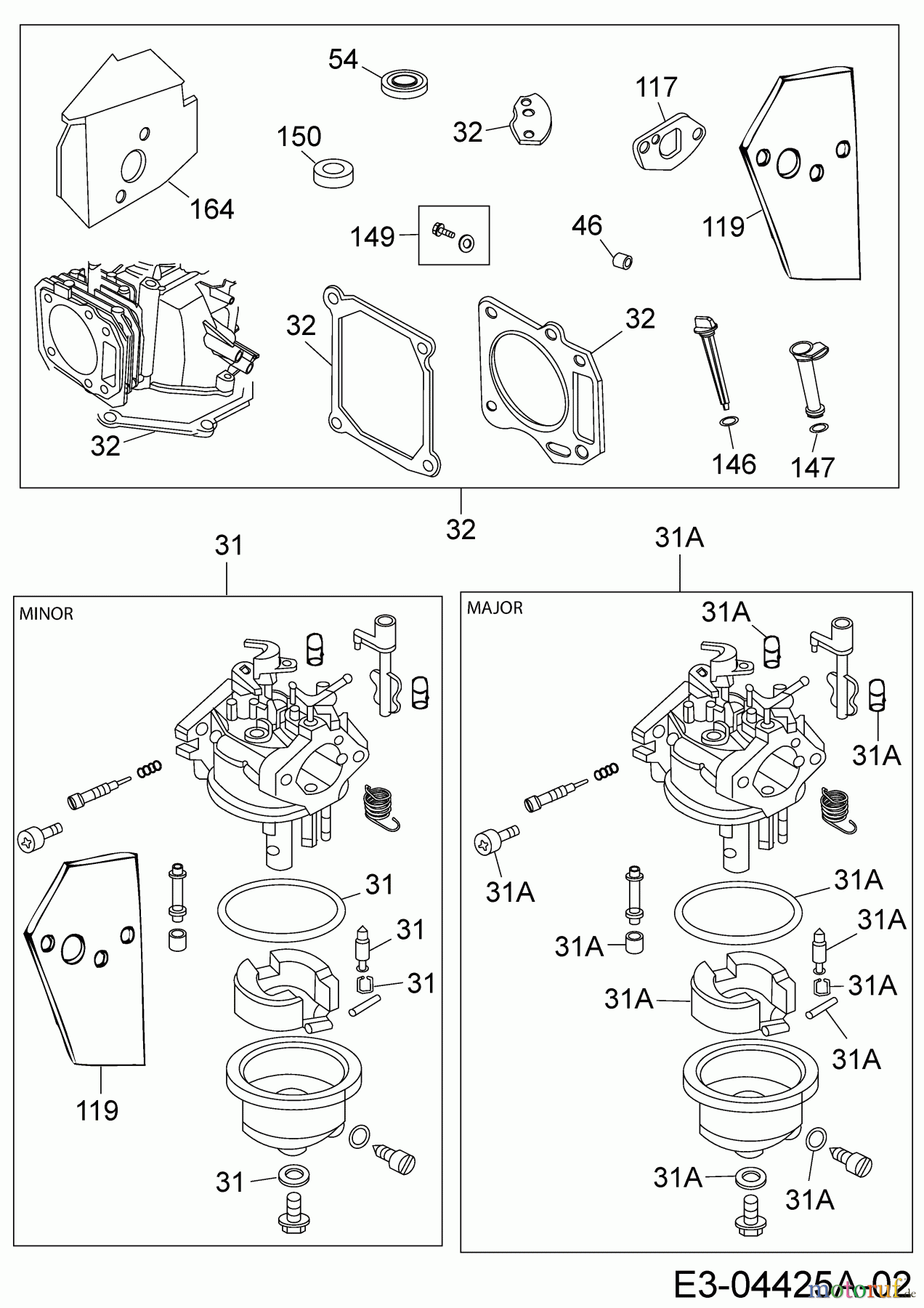 MTD-Motoren Vertikal 1P70WH 752Z1P70WH (2007) Motordichtsatz, Reparaturkit Vergaser