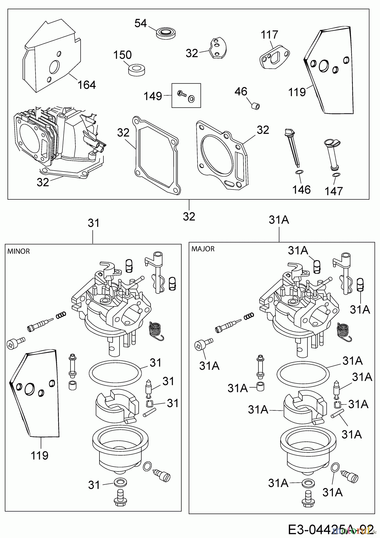  MTD-Motoren Vertikal 1P70MH 752Z1P70MH  (2007) Motordichtsatz, Reparaturkit Vergaser
