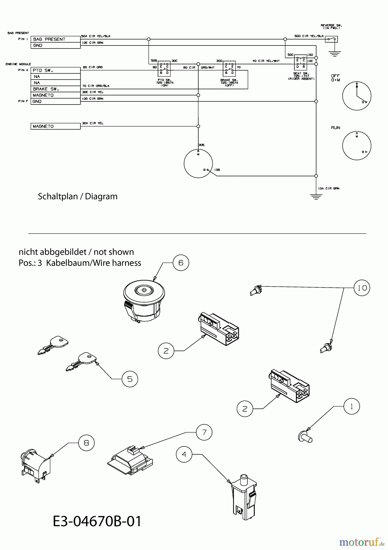  MTD Rasentraktoren Minirider 60 13C6054-600  (2010) Elektroteile, Schaltplan
