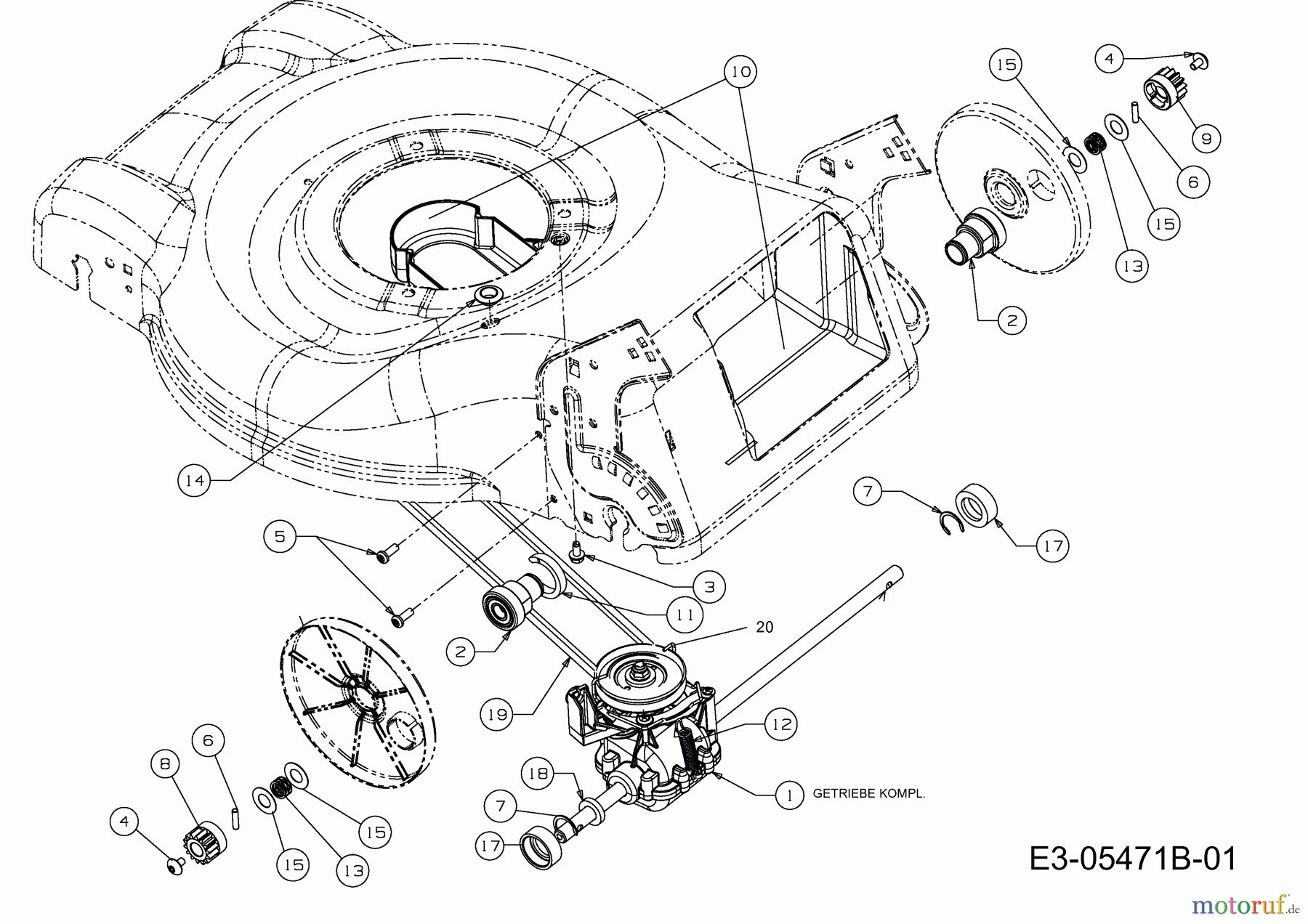  Plantiflor Motormäher mit Antrieb BMR 46 Comfort 12A-J55C601  (2013) Getriebe, Keilriemen