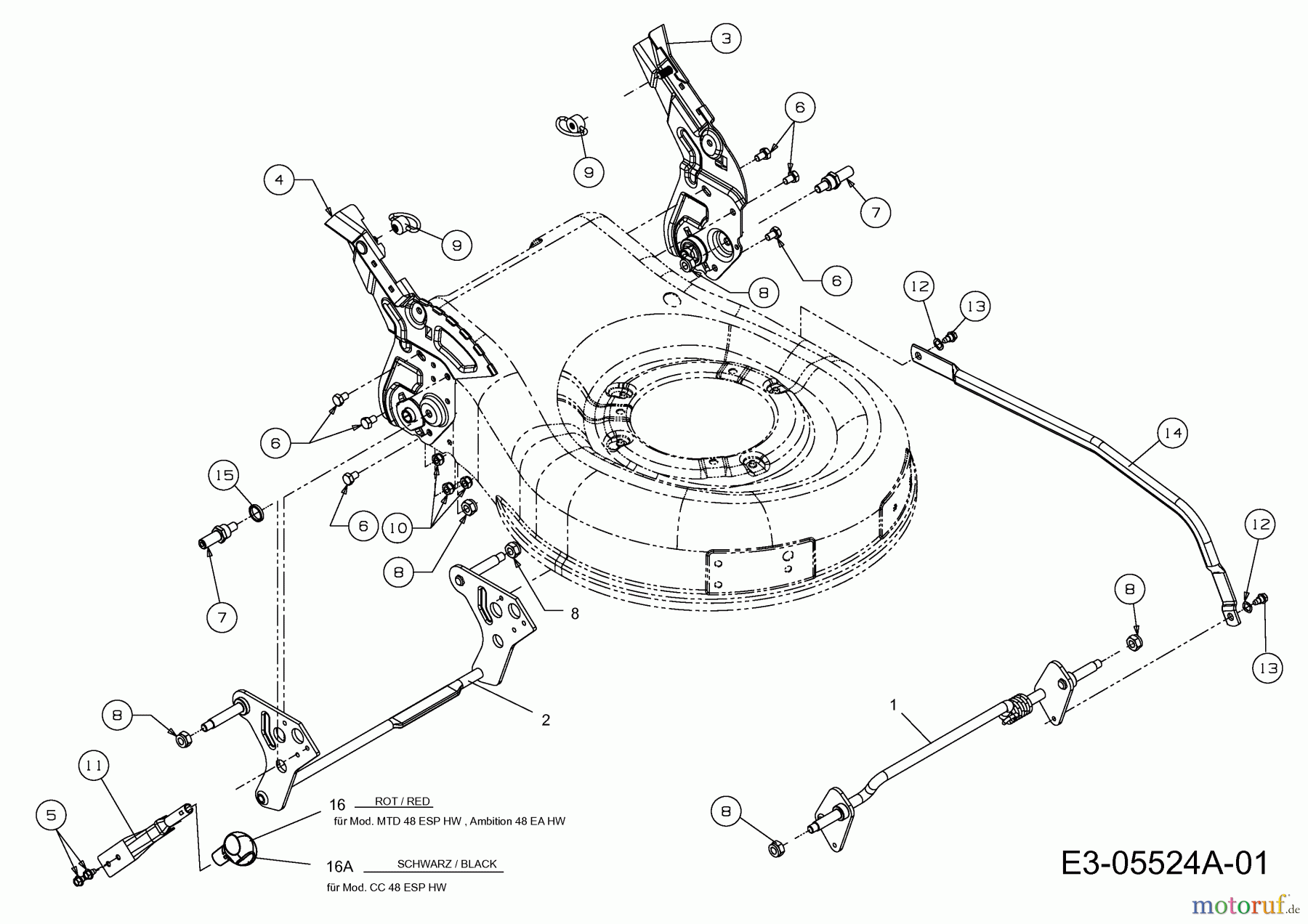  Mac Allister Motormäher mit Antrieb MBR 5048 HW 12B-128F668  (2013) Schnitthöhenverstellung