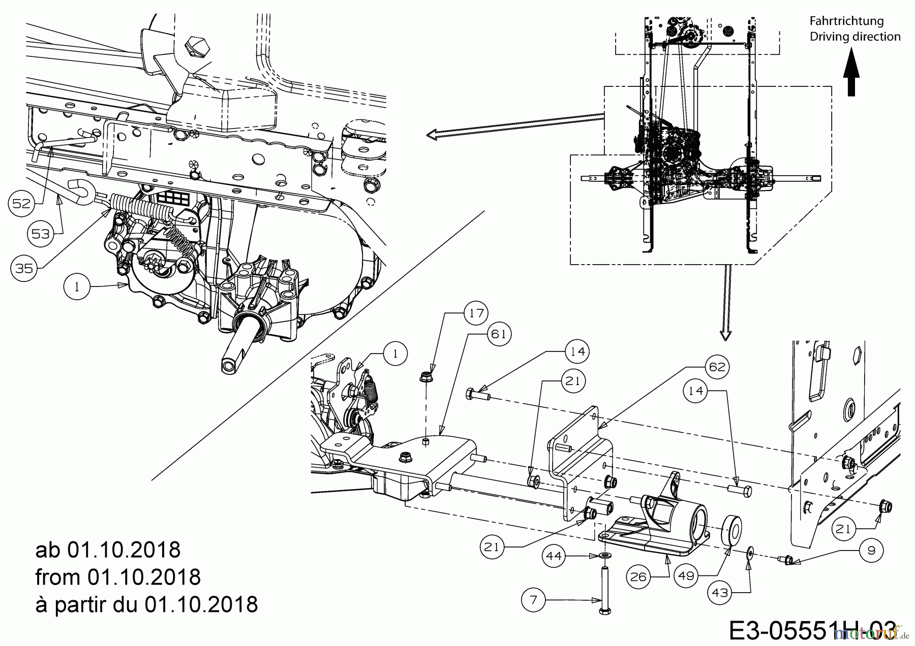  Helington Rasentraktoren H 105 HK 13AG71KN686  (2018) Bremsstange, Bypassstange, Hinterachshalter rechts ab 01.10.2018