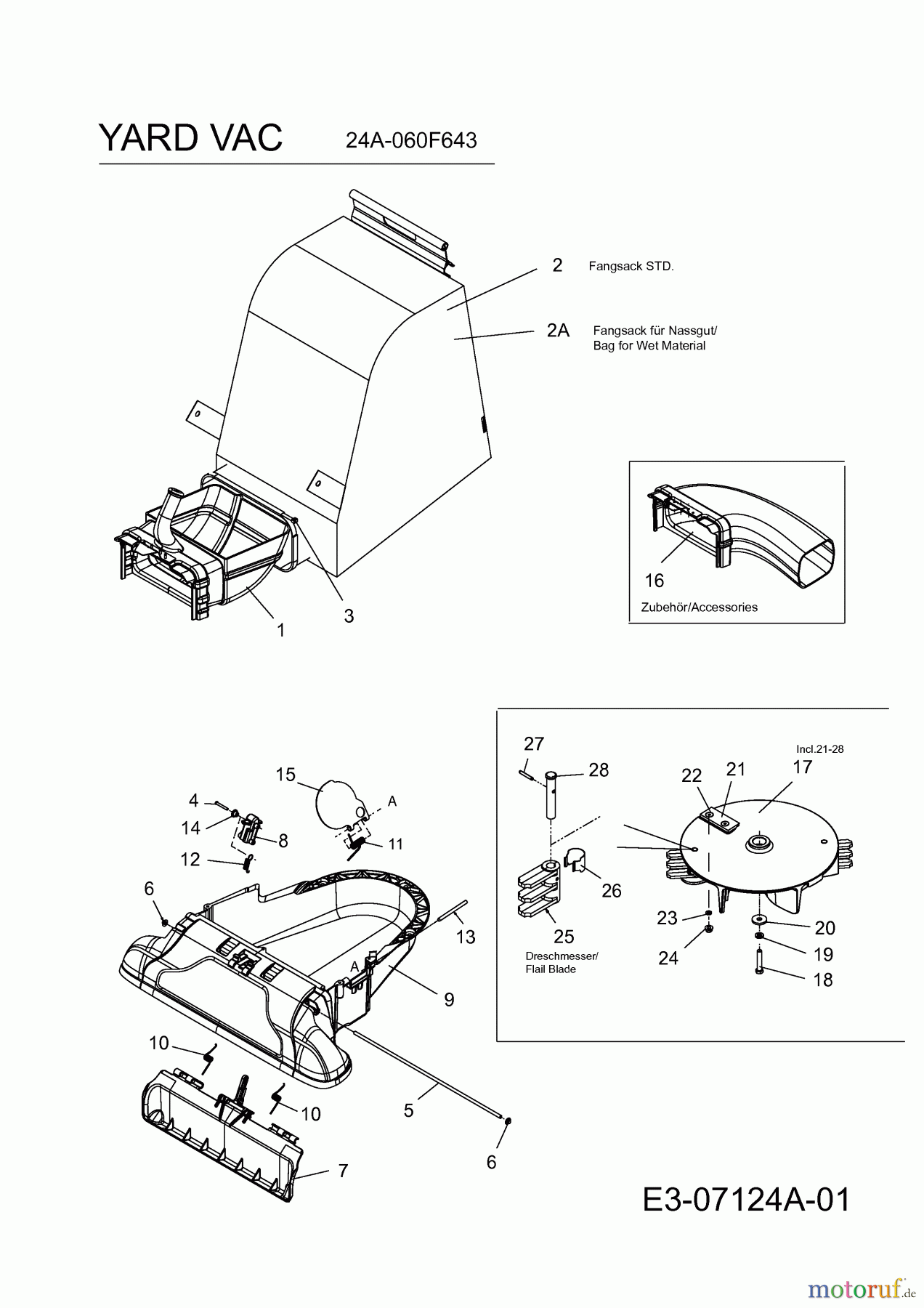  Yard-Man ältere Modelle Häcksler, Sauger, Komposter YARD VAC 24A-060F643  (2011) Saugdüse, Fangsack