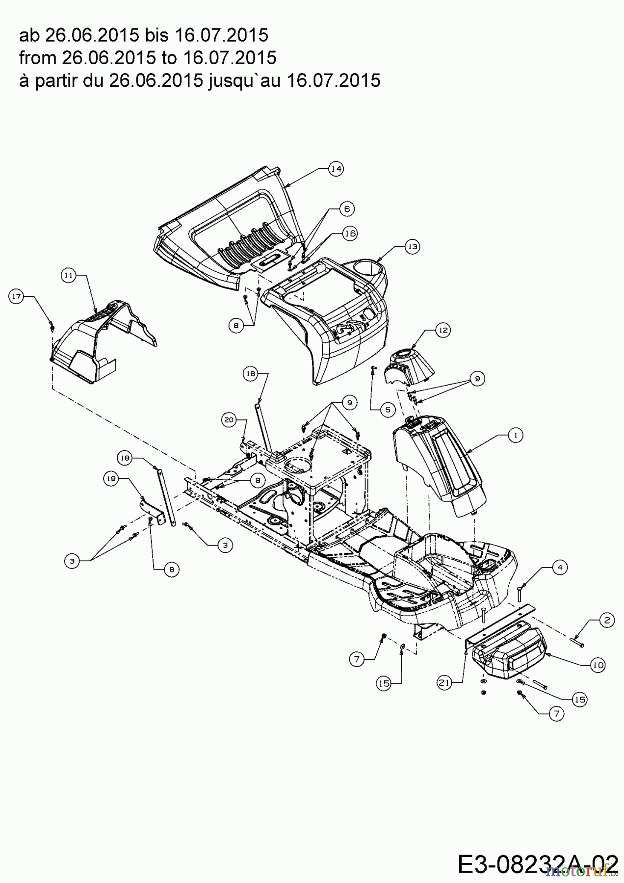  MTD Rasentraktoren Minirider 60 RD 13A625SC600  (2016) Frontgewicht, Verkleidungen ab 26.06.2015 bis 16.07.2015