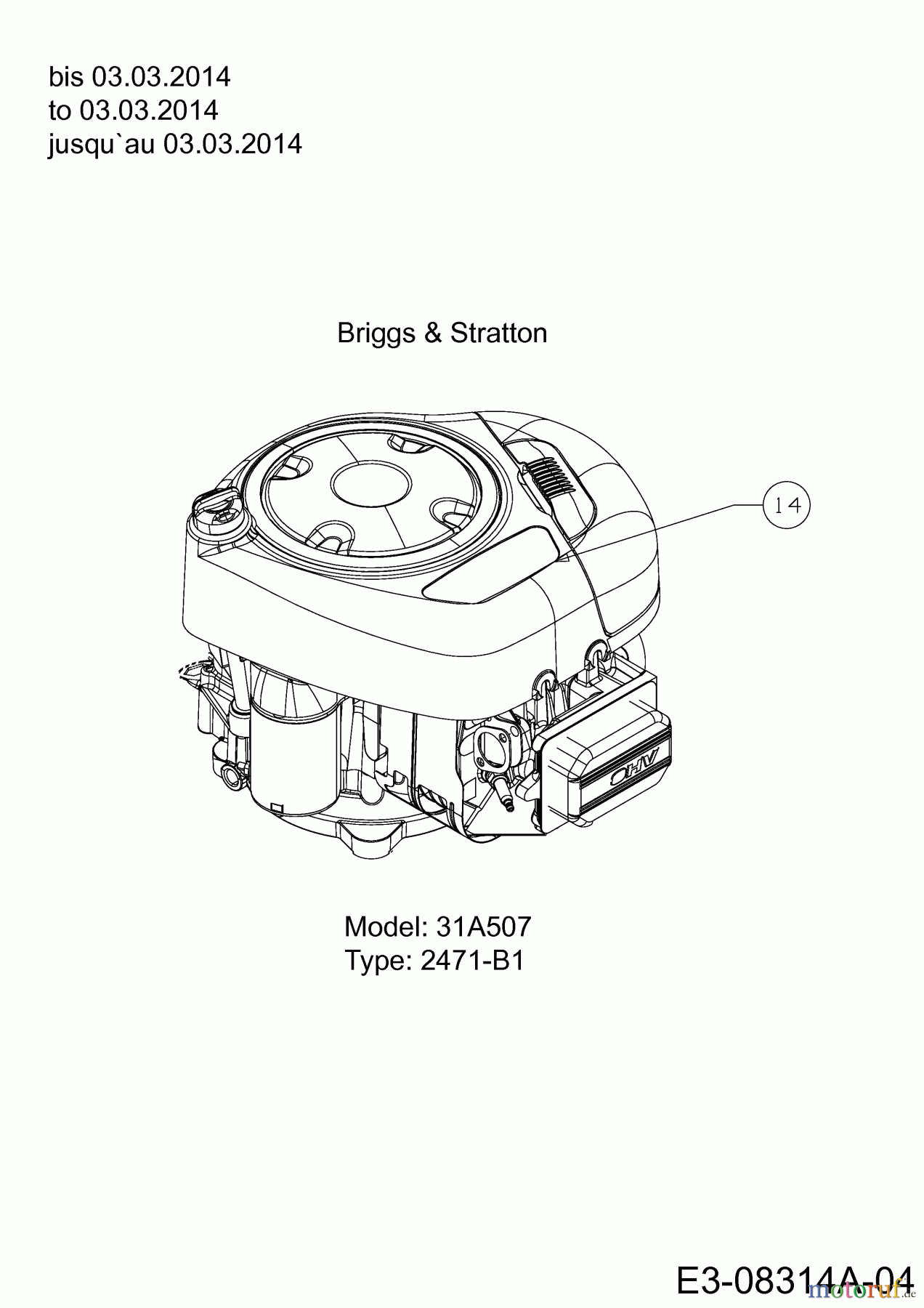  MTD Rasentraktoren LTEX 96 T 13HM76KF682  (2014) Motor bis 03.03.2014