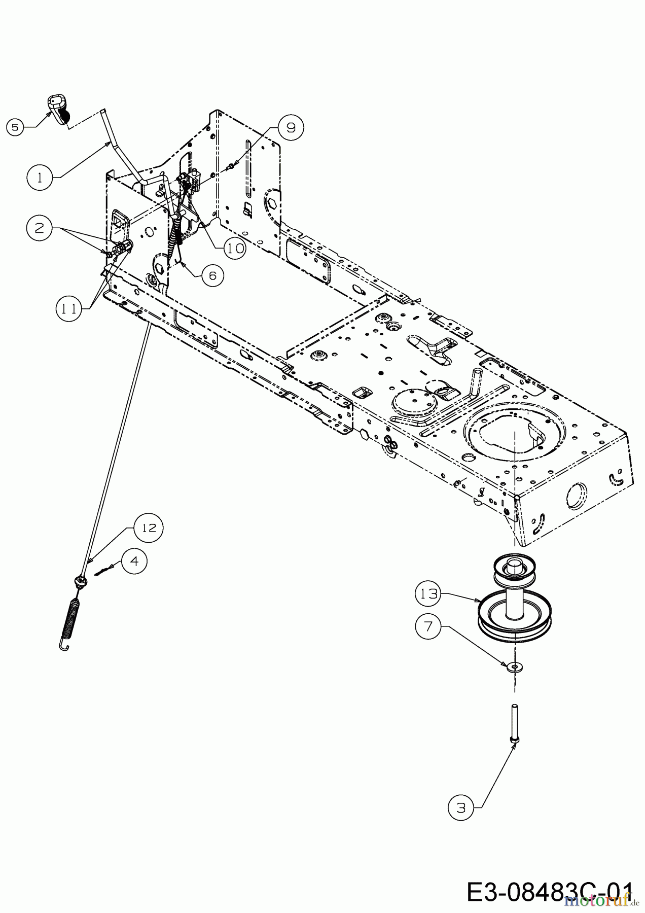  MTD Rasentraktoren 13.5/38 13A1765F308  (2017) Mähwerkseinschaltung, Motorkeilriemenscheibe