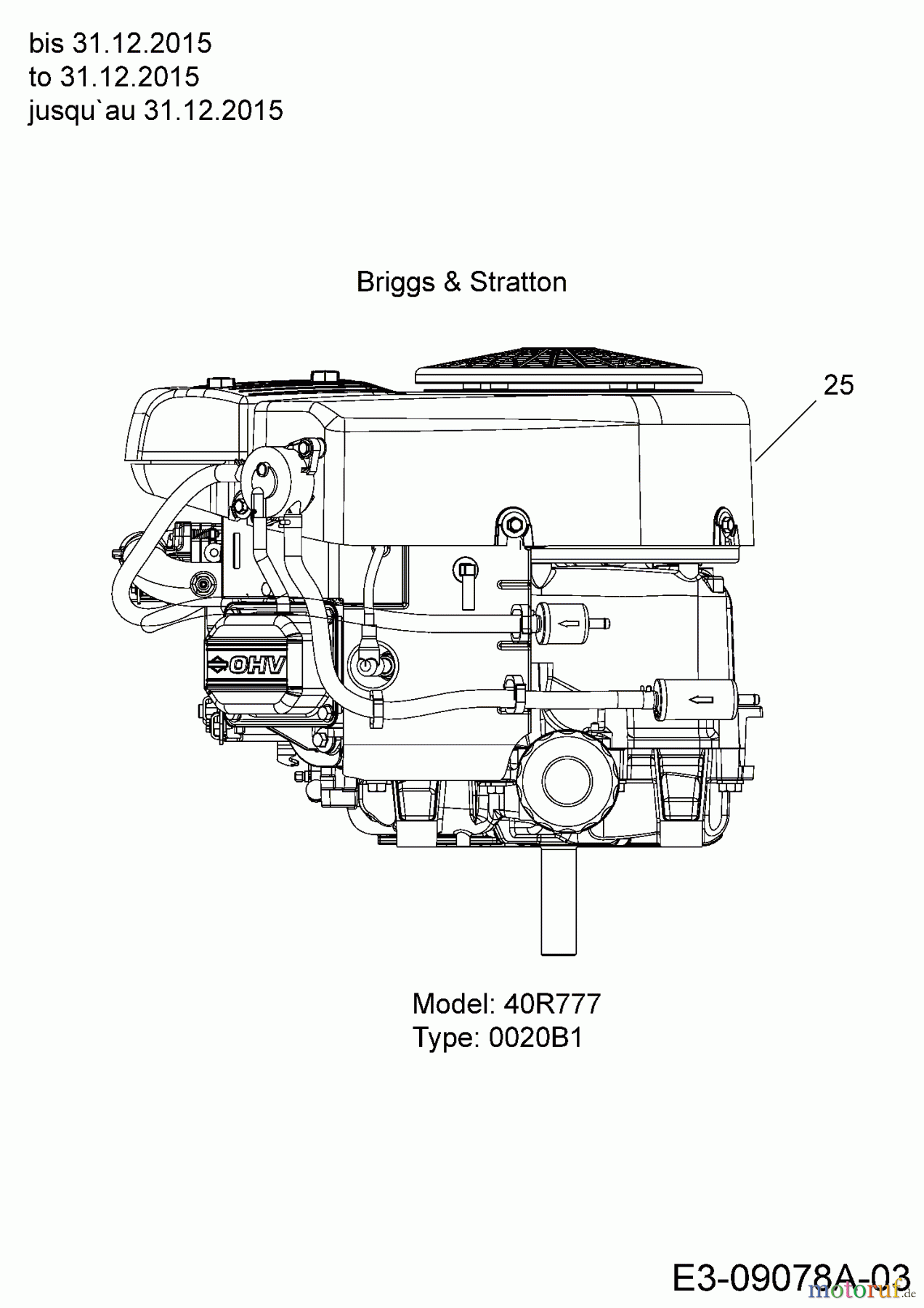 Cub Cadet Rasentraktoren CC 1018 BHG 13HT93AG603 (2016) Motor Briggs & Stratton bis 31.12.2015