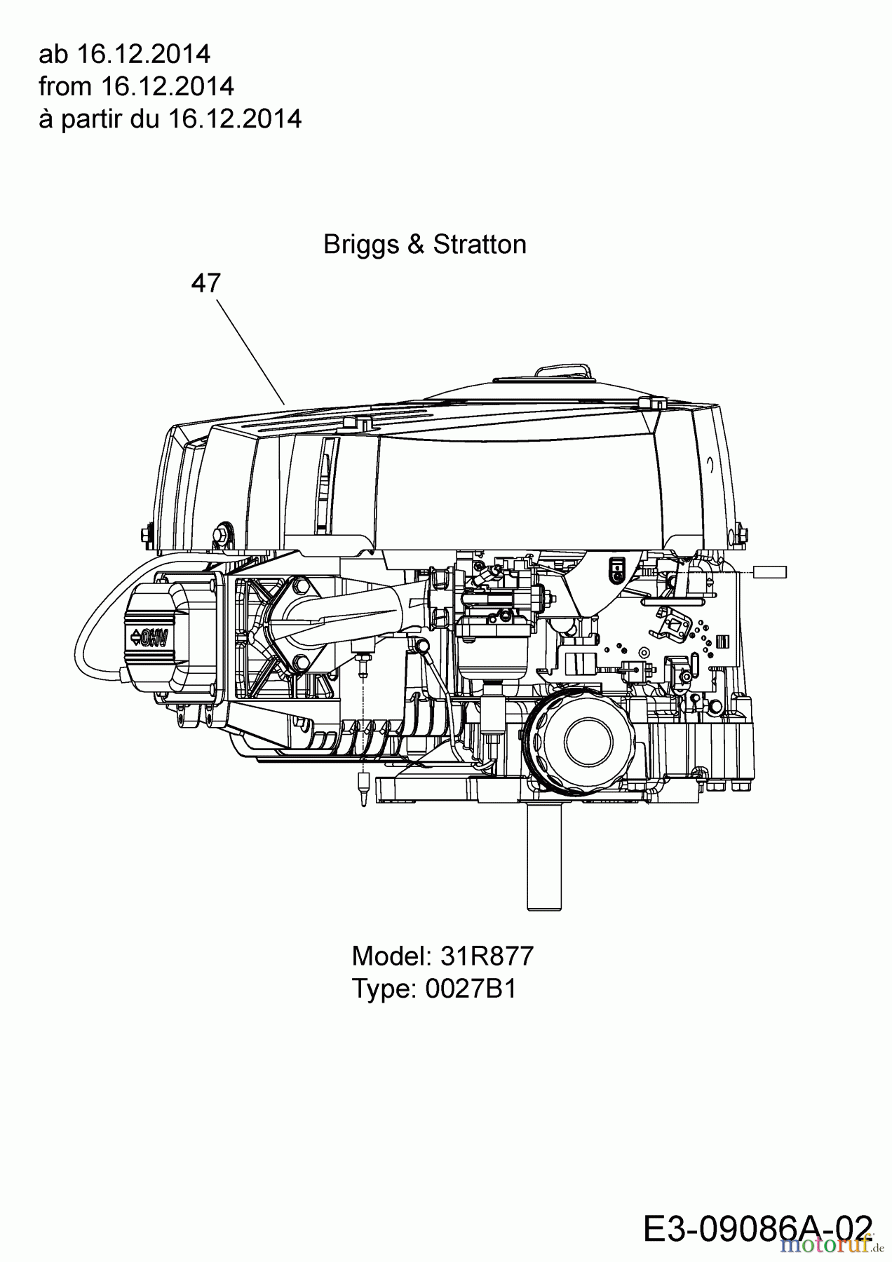  Cub Cadet Rasentraktoren CC 1019 HN 13HJ91AN603  (2015) Motor Briggs & Stratton ab 16.12.2014