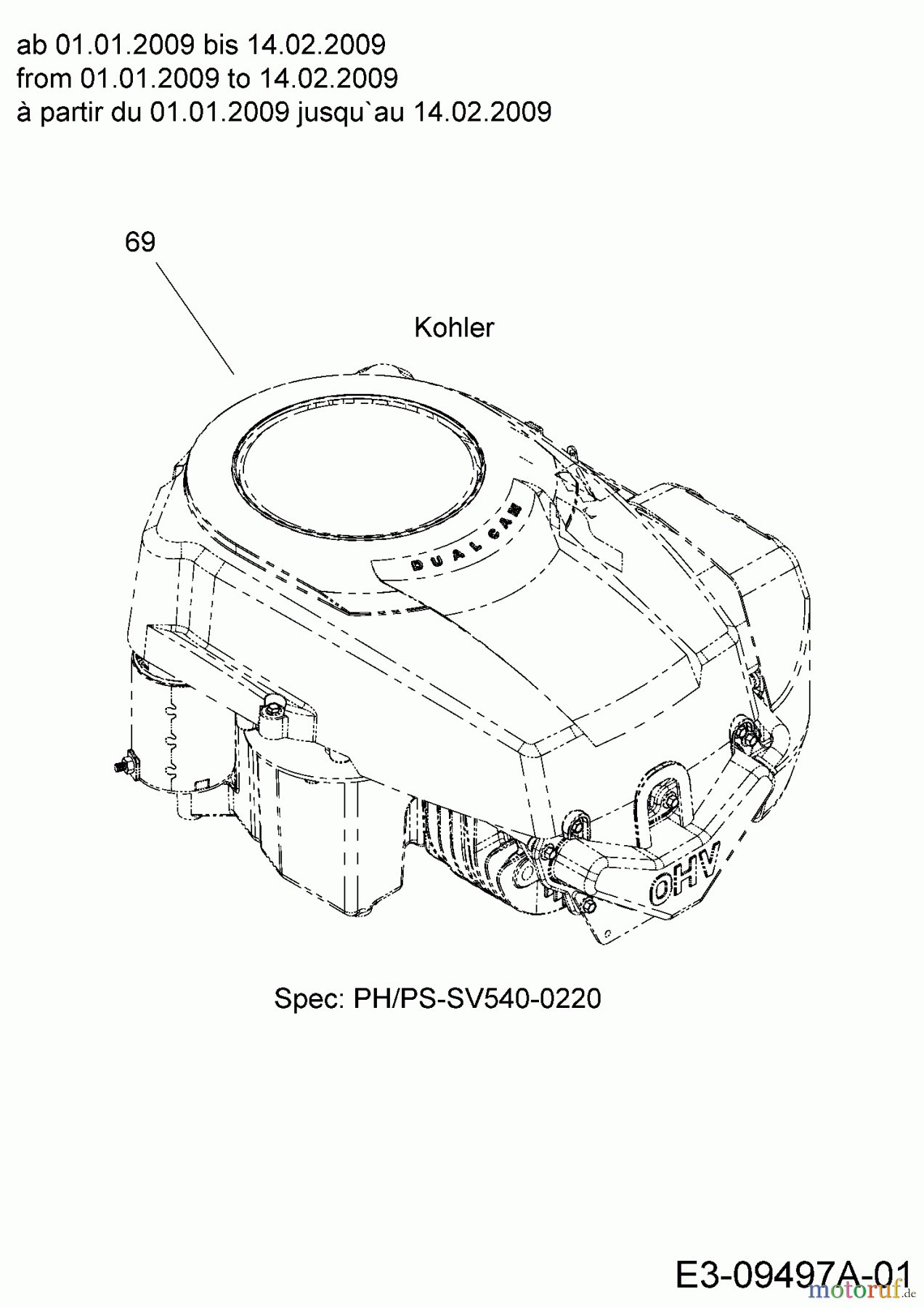  Massey Ferguson Rasentraktoren MF 42-18 SH 13BV795G695  (2009) Motor Kohler ab 01.01.2009 bis 14.02.2009