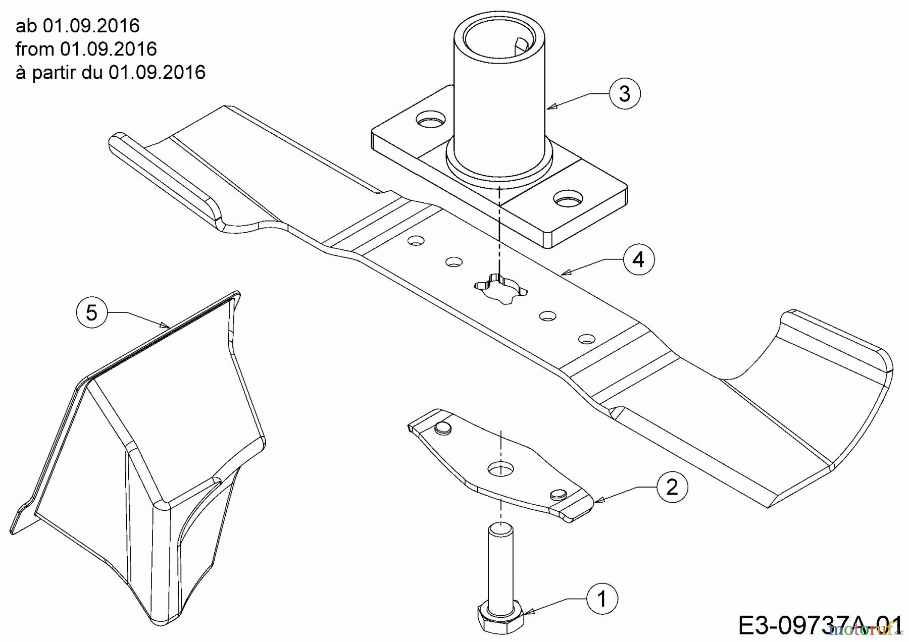  Mr.Gardener Motormäher HW 46 B 11A-TN5C629  (2016) Messer, Messeraufnahme, Mulchstopfen ab 01.09.2016