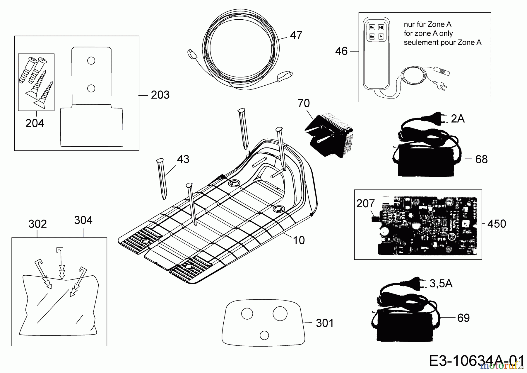  Robomow Mähroboter RS625 PRO 22ASDAAD619  (2018) Basisstation, Heringe und Rasennägel, Power-Räder, Stromversorgung, Verlängerung