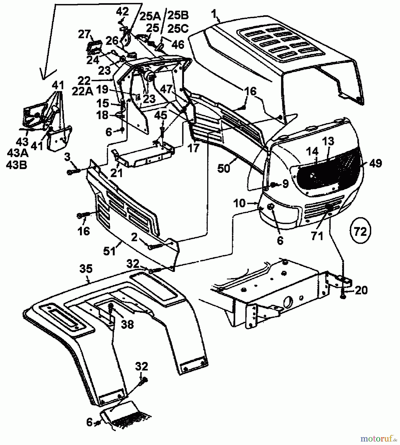 White Rasentraktoren LH 125 13AH693F679 (1998) Armaturenbrett, Motorhaube, Sitzwanne