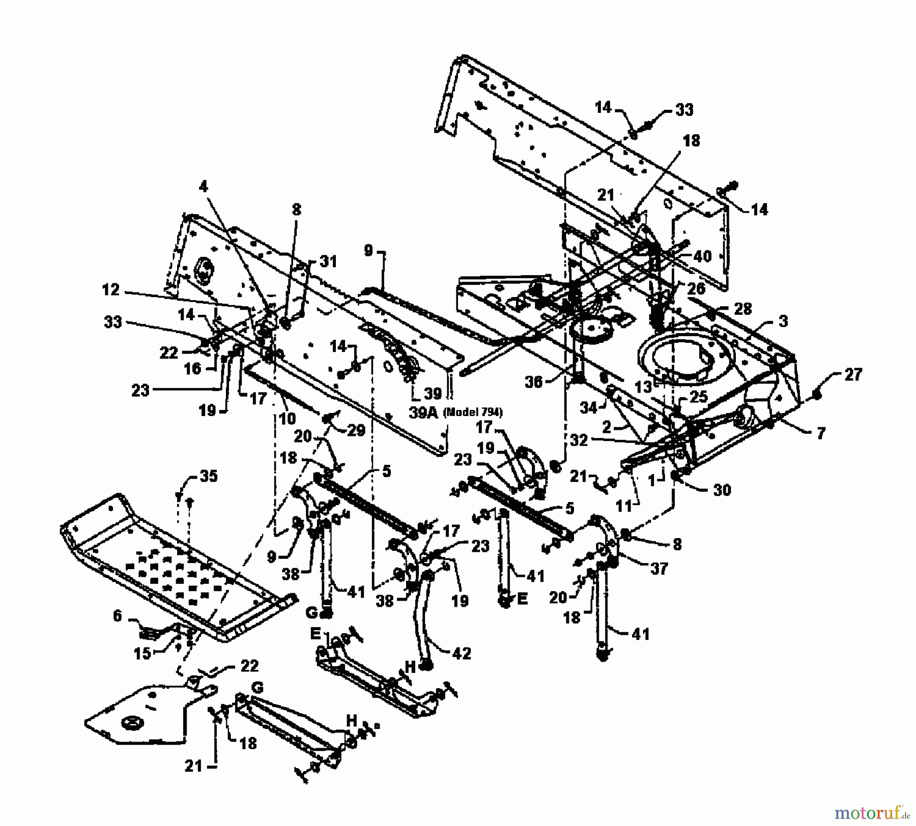  MTD Rasentraktoren EH/130 13AA795N678  (1997) Mähwerksaushebung