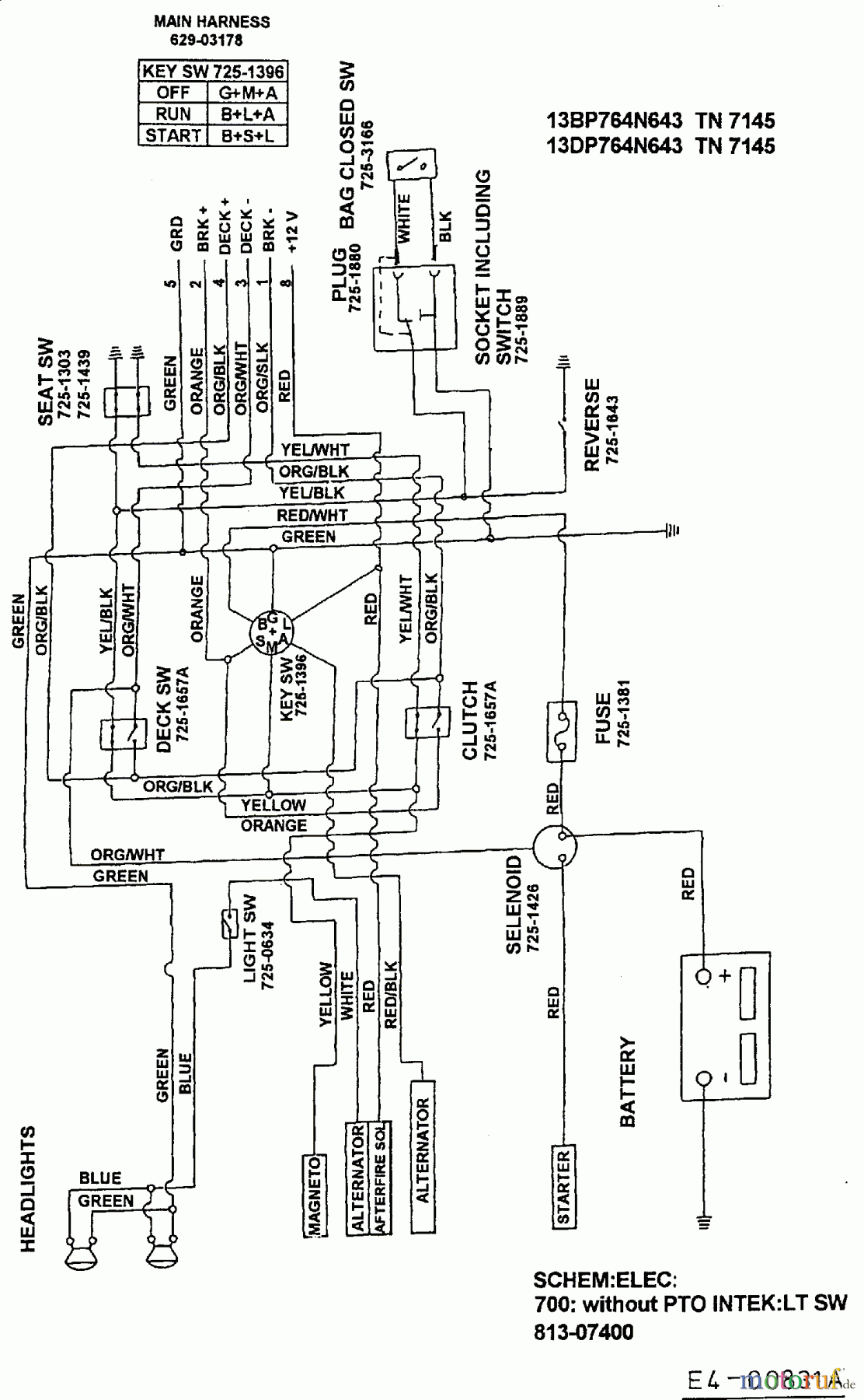  MTD Rasentraktoren E/165 13CO768N678  (1999) Schaltplan