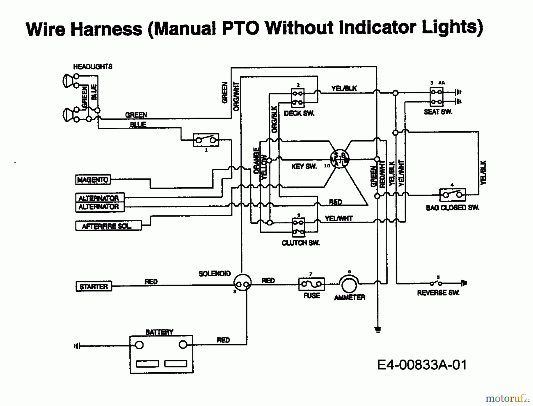  MTD Rasentraktoren EH/130 13AA795N678  (1998) Schaltplan ohne Kontrolleuchten