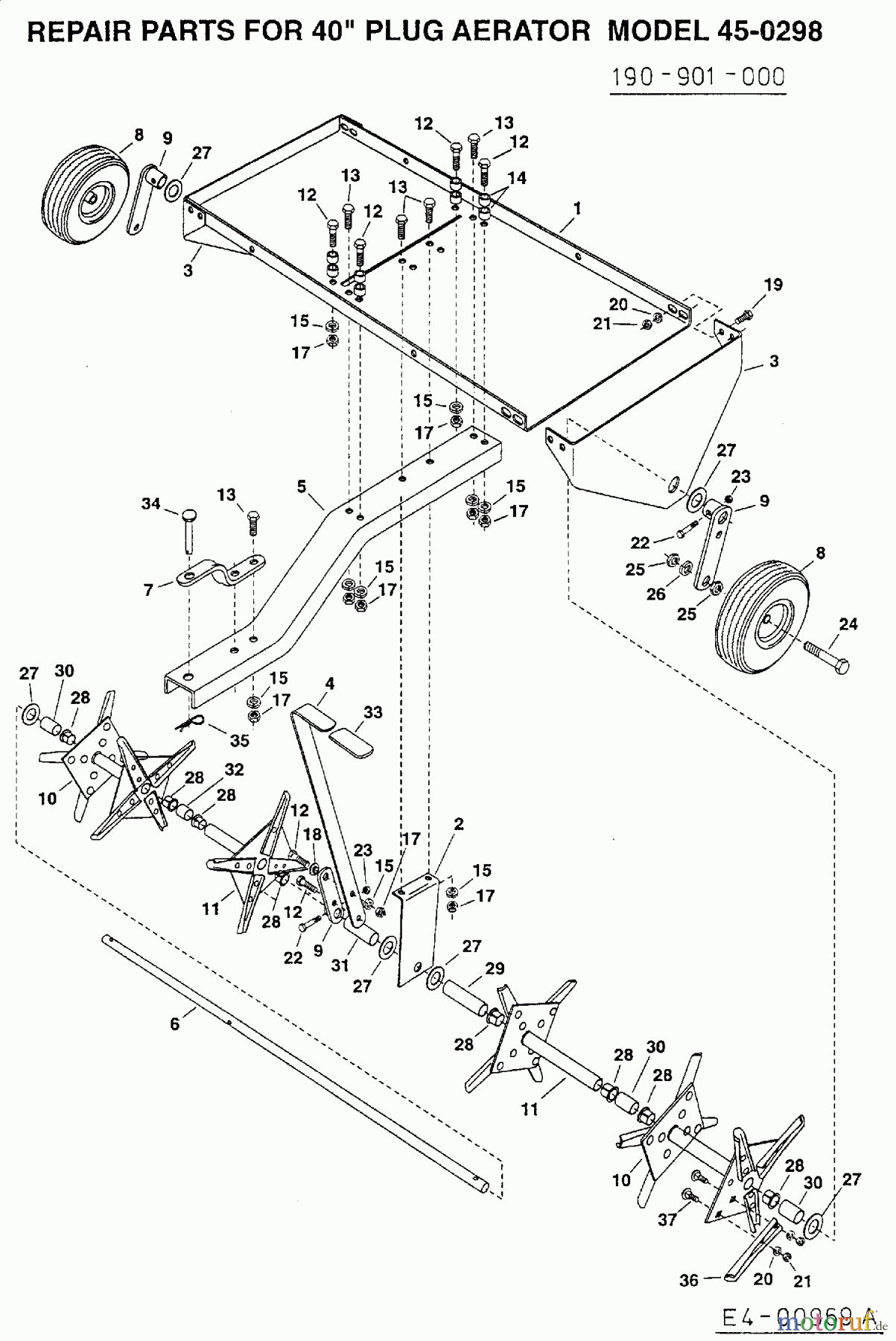 MTD Zubehör Zubehör Garten- und Rasentraktoren Rasenlüfter 45-0298 (190-901-000) 190-901-000 (2001) Grundgerät