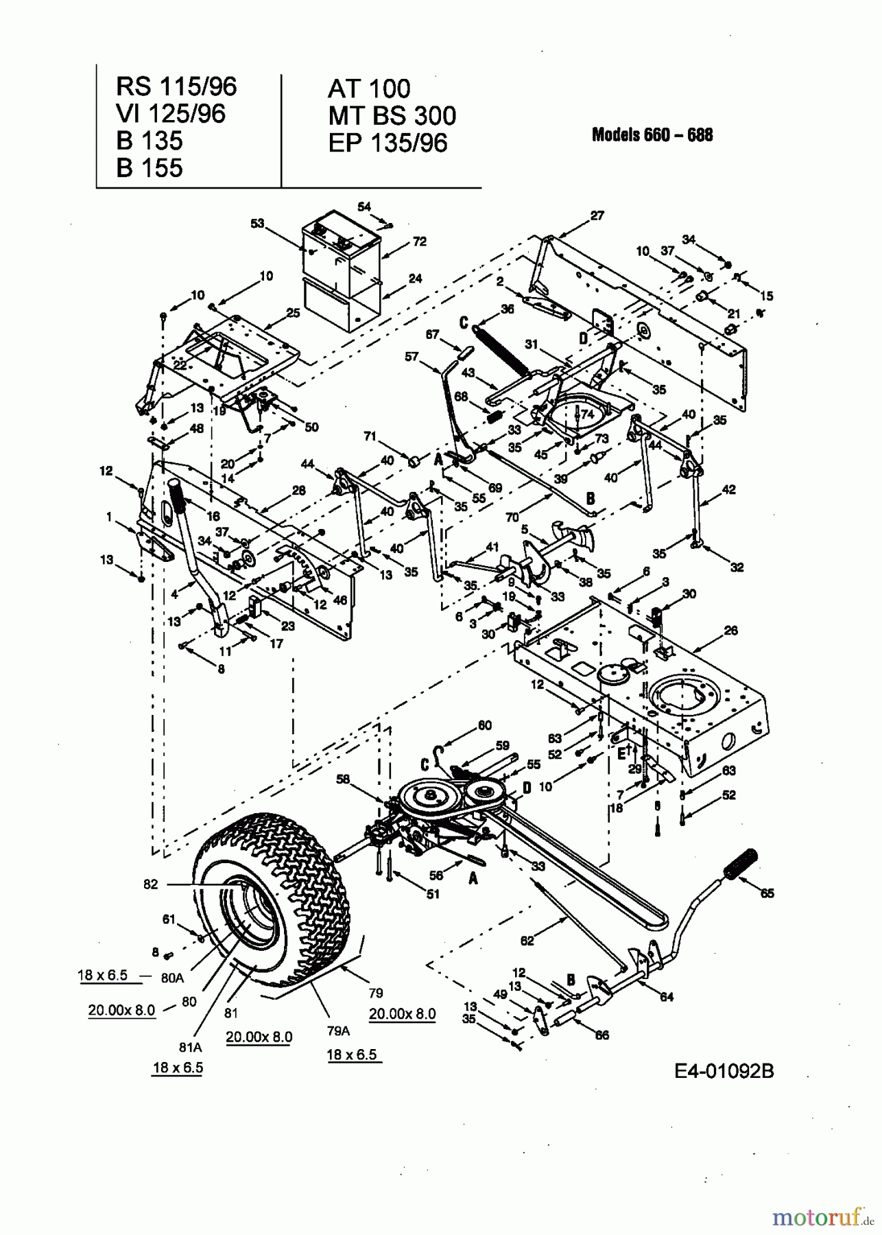  MTD Rasentraktoren RS 115/96 13B1662F600  (2004) Fahrantrieb, Pedale, Räder hinten