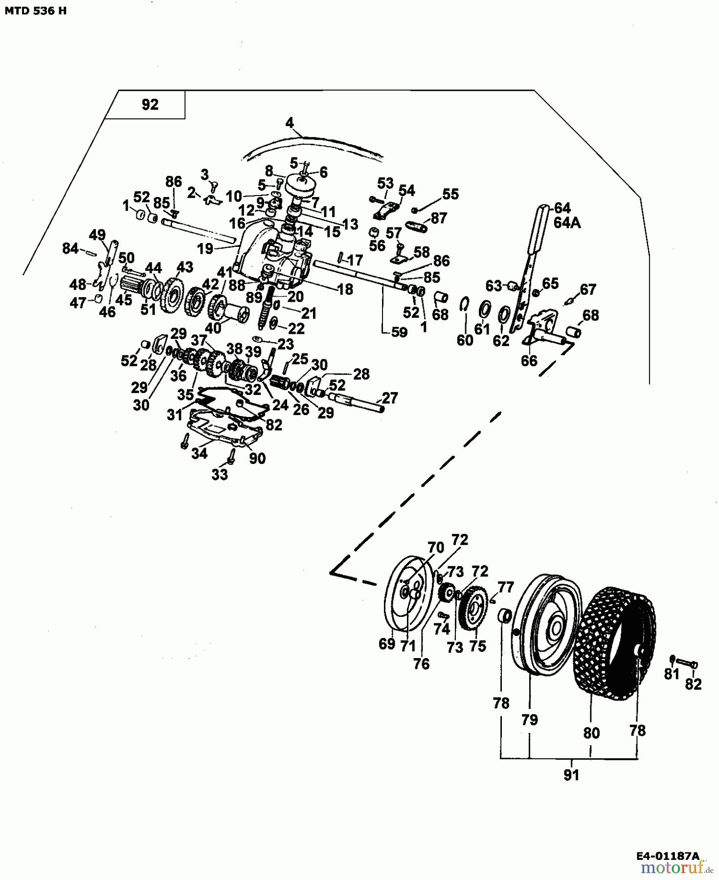  MTD Motormäher mit Antrieb 536 H 902B530A001  (1994) Getriebe
