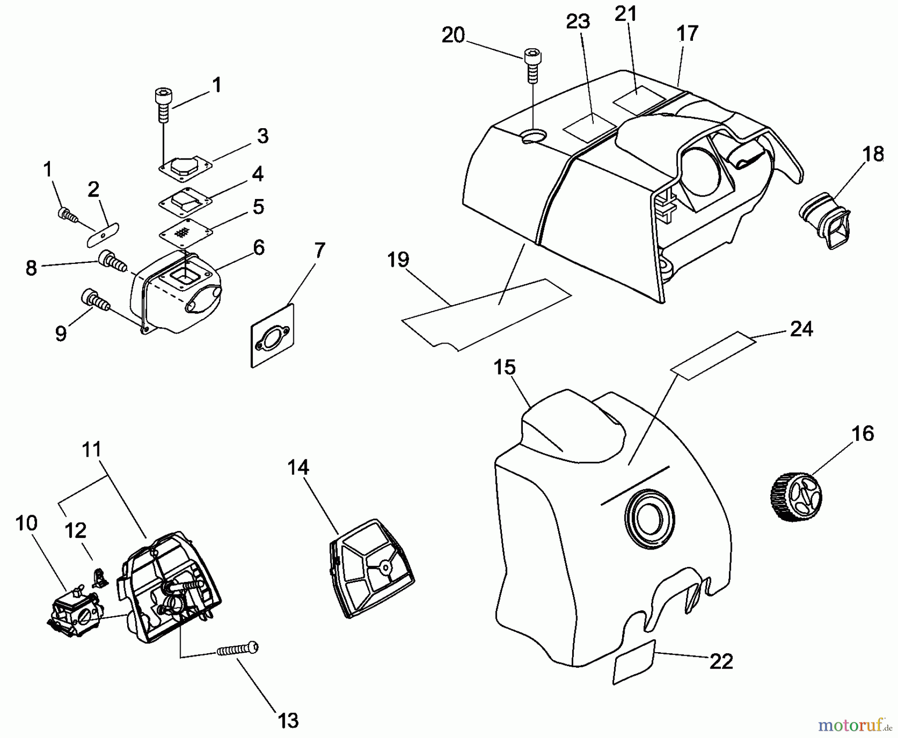  Echo Sägen, Kettensägen CS-600 - Echo Chainsaw, S/N: C24526001001 - C24526999999 Air Filter, Muffler, Engine Cover