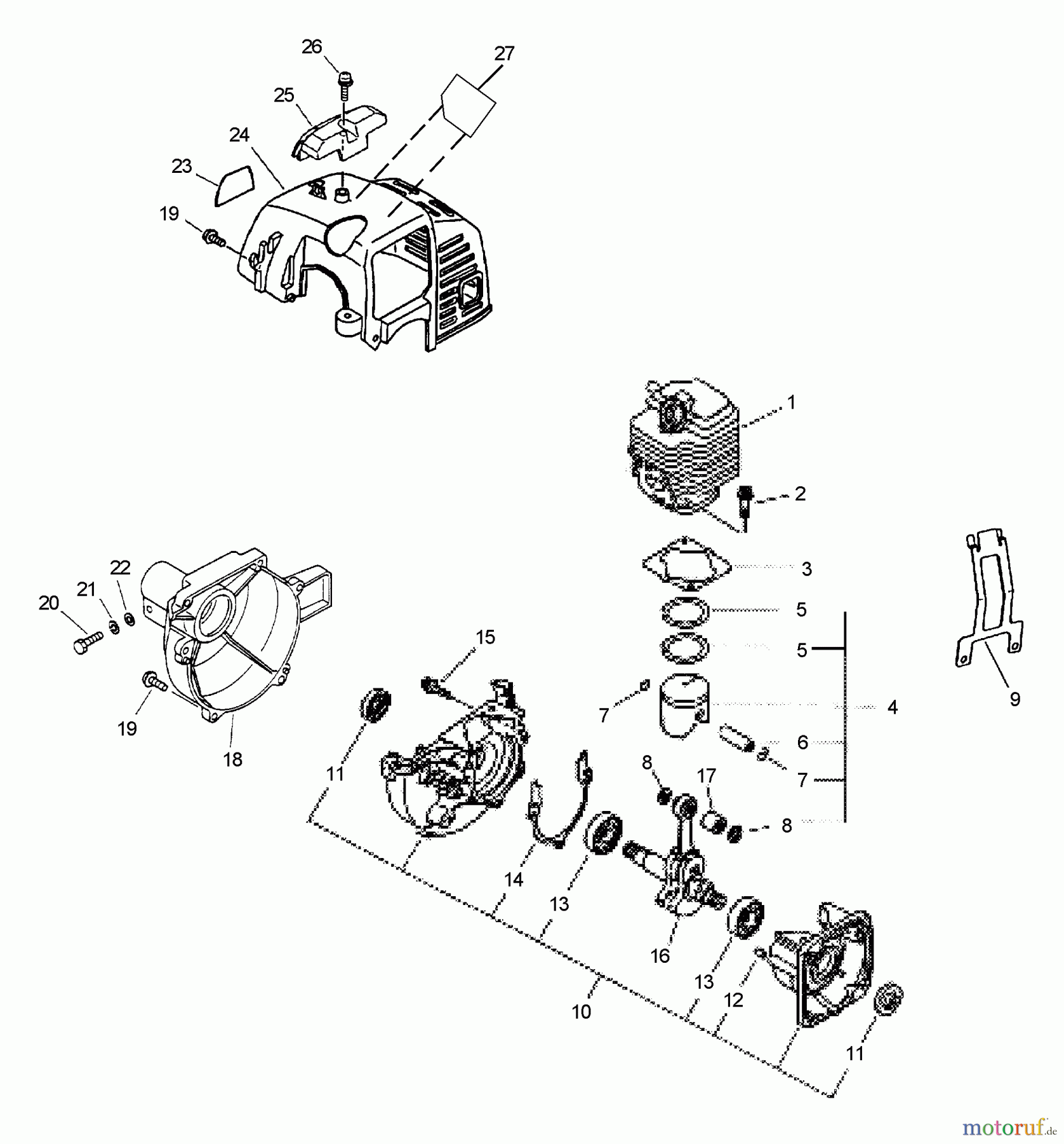  Echo Hochentaster PPFD-2400 - Echo Pole Saw / Pruner, S/N: 501001 - 999999 (Type 1E) Crankcase, Engine, Engine Cover, Fan Case
