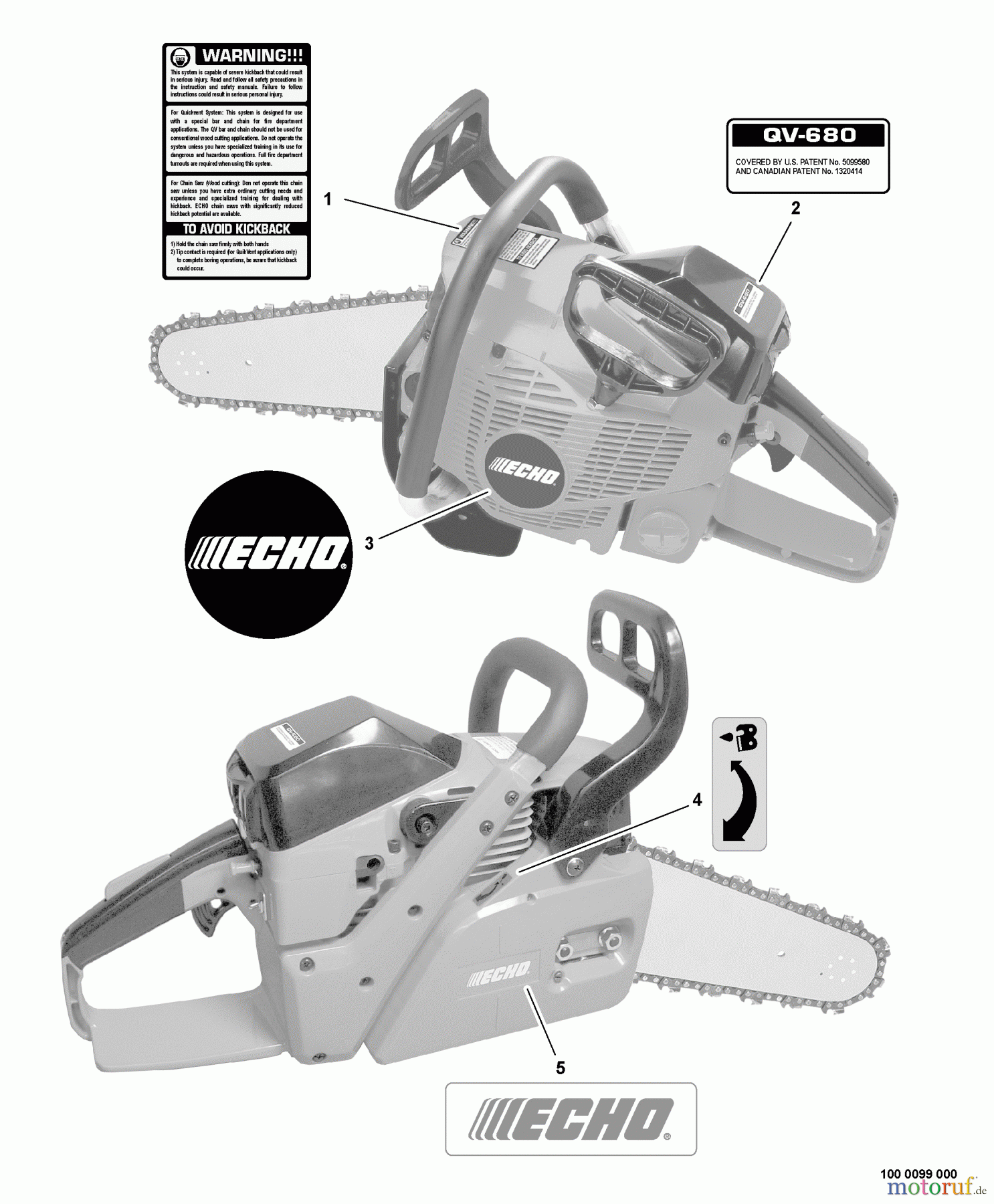  Echo Rettungssäge QV-680 - Echo Quick Vent Chain Saw, S/N: C03403001001 - C03403999999 Labels