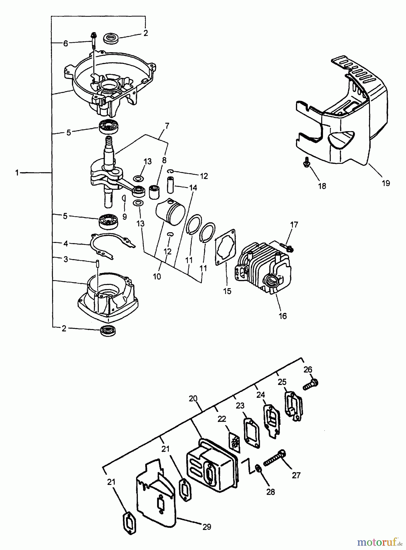  Echo Motorhacken / Kultivierer TC-2100 - Echo Tiller/Cultivator, S/N: 001001 - 999999 (Type 1) Crankcase, Cylinder Cover, Engine, Muffler