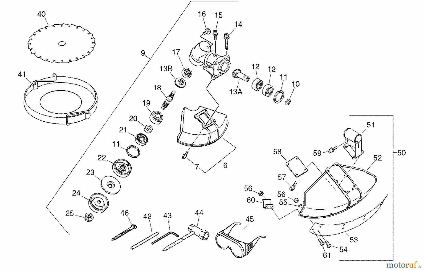 Echo Trimmer, Faden / Bürste CLS-4610 - Echo Clearing Saw Gear Case, Blade Shield, Tools
