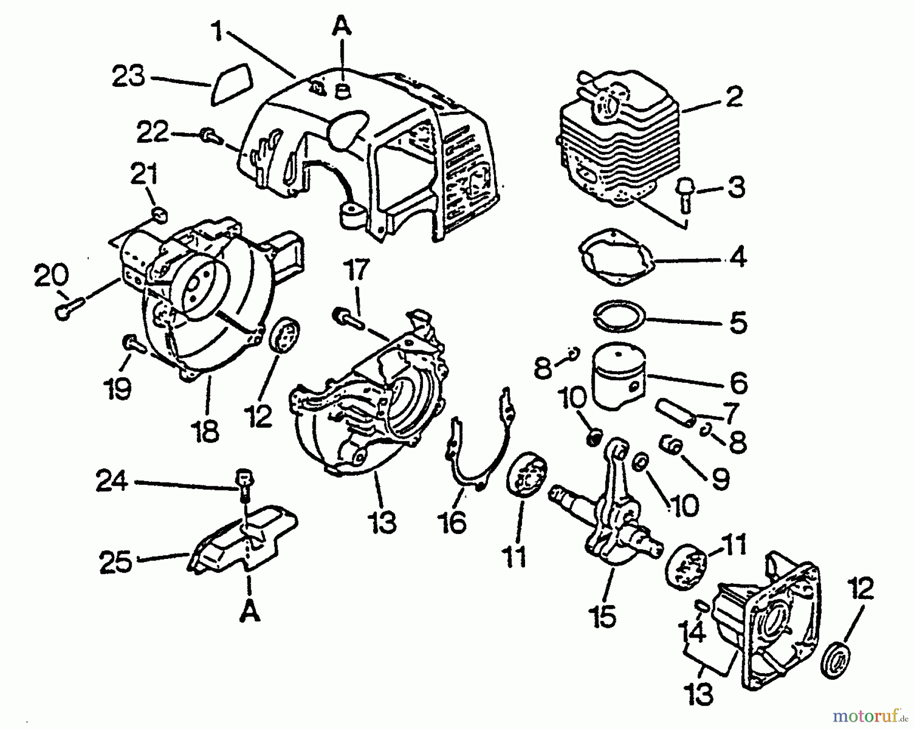 Echo Trimmer, Faden / Bürste GT-2103 - Echo String Trimmer, S/N:001001 - 031001 Engine, Crankcase, Fan Housing, Cover