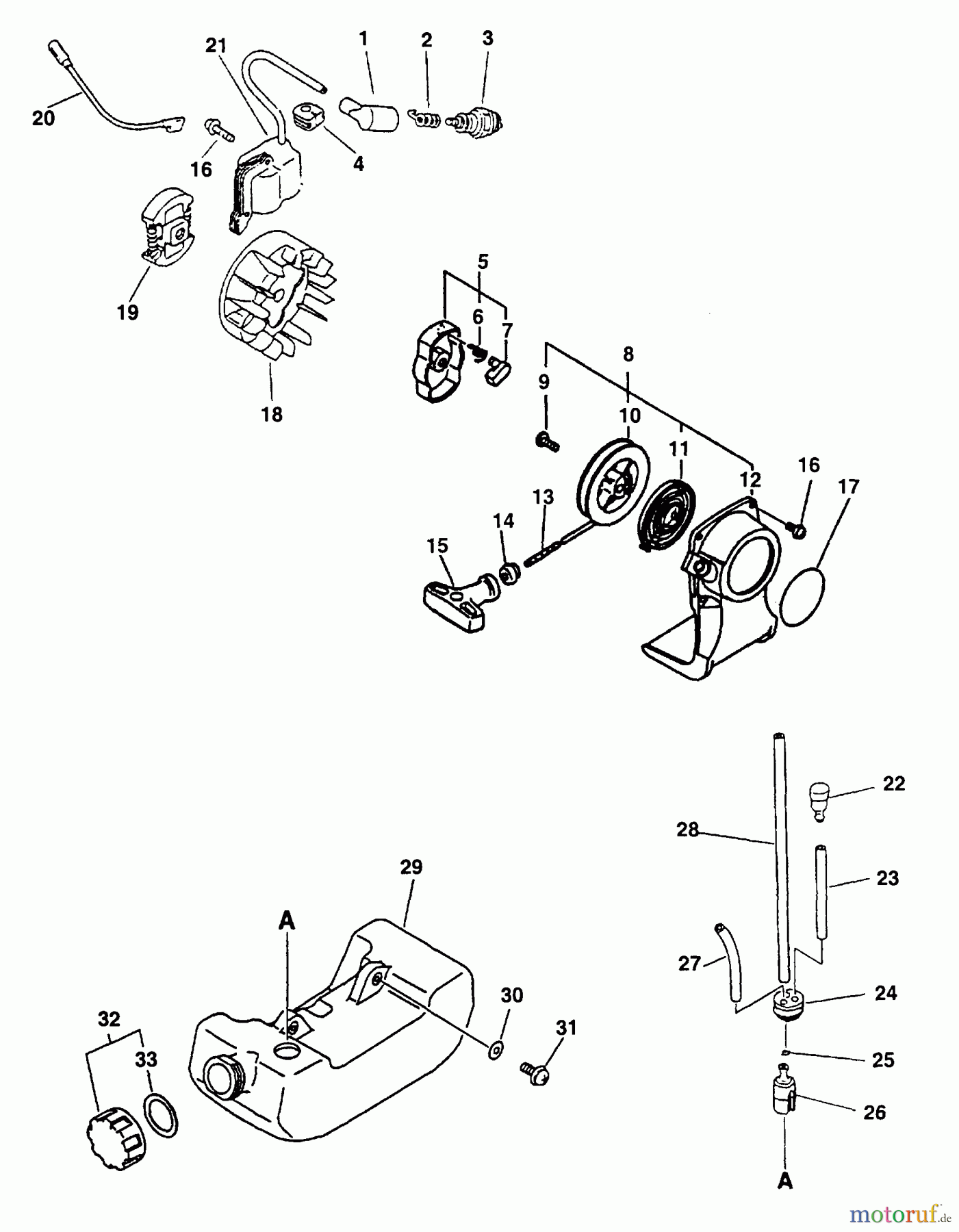  Echo Trimmer, Faden / Bürste PAS-2100 - Echo Power Unit, S/N: 001001 & Up (Type 1E) Clutch, Fuel System, Ignition, Starter