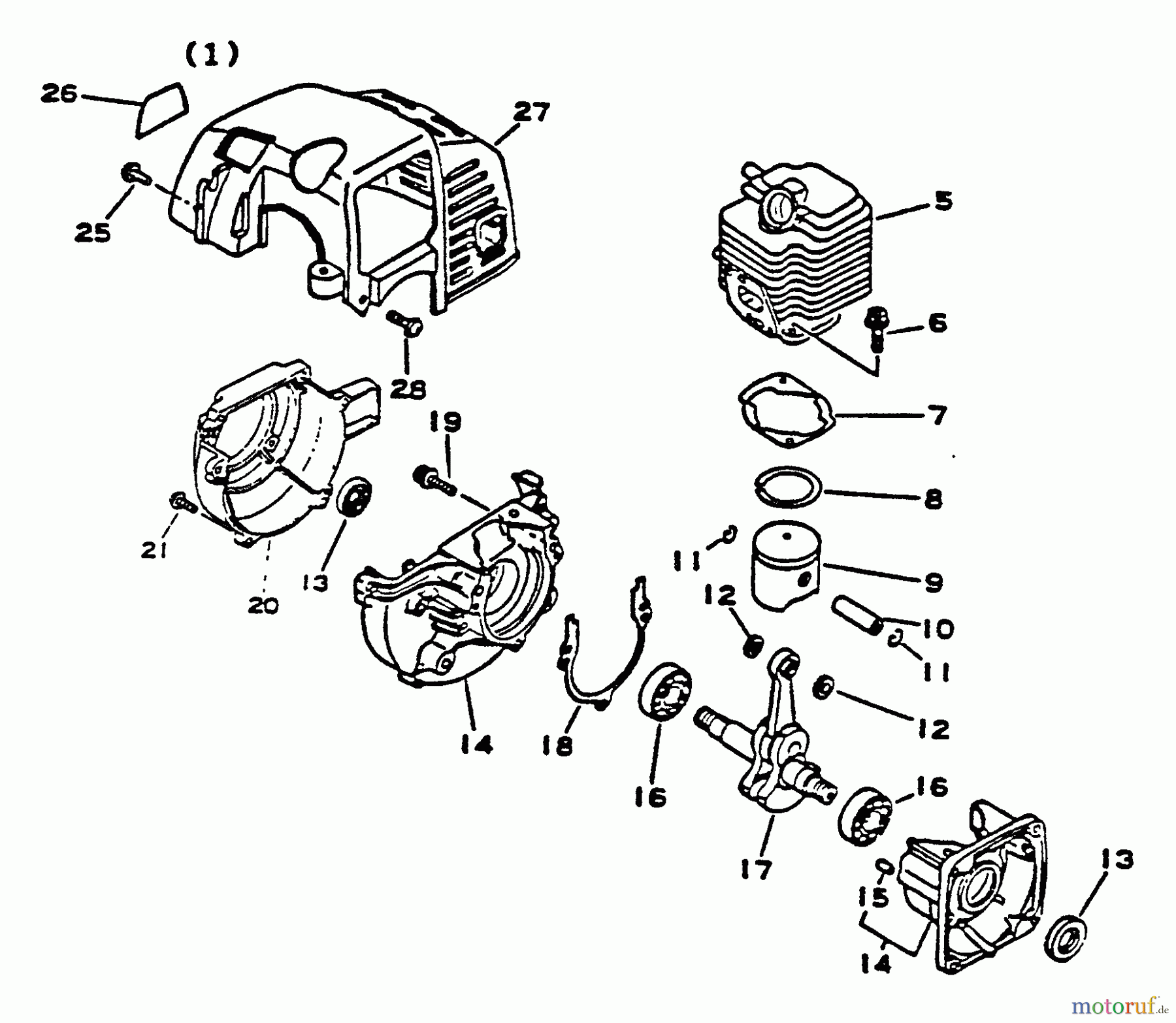  Echo Trimmer, Faden / Bürste SRM-1500A - Echo String Trimmer Engine, Crankcase, Fan Housing, Cover
