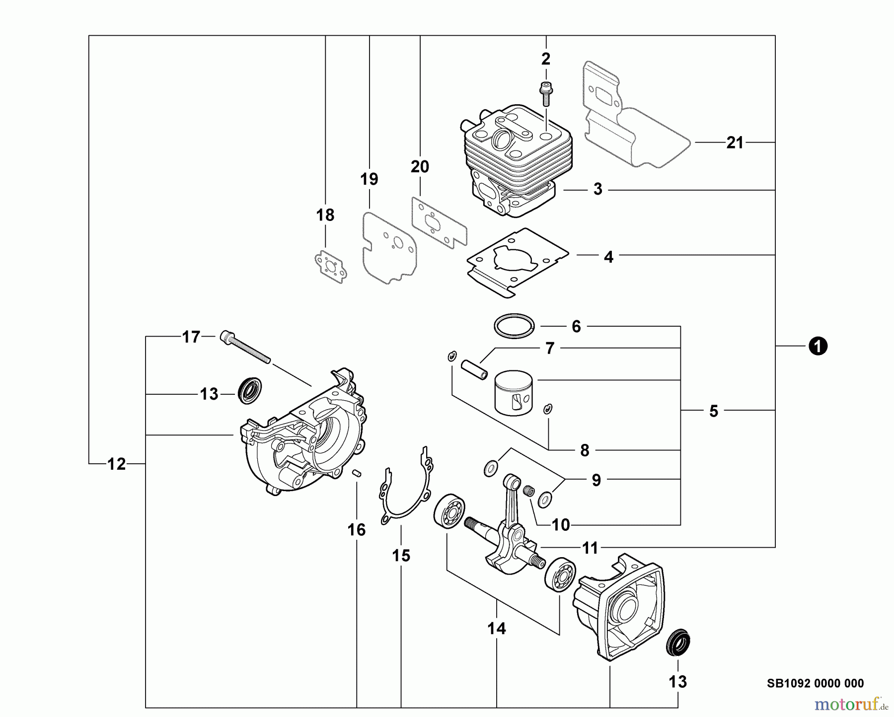  Echo Bläser / Sauger / Häcksler / Mulchgeräte	 PB-265L - Echo Back Pack Blower, S/N: P07811001001 - P07811999999 Engine, Short Block -- SB1092