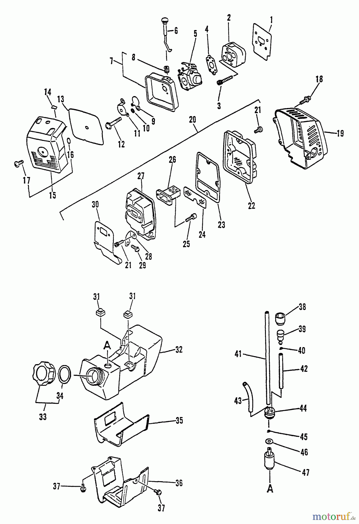 Echo Trimmer, Faden / Bürste SRM-3000 - Echo String Trimmer, S/N:043226 - 999999 Intake, Exhaust, Air Cleaner, Fuel System