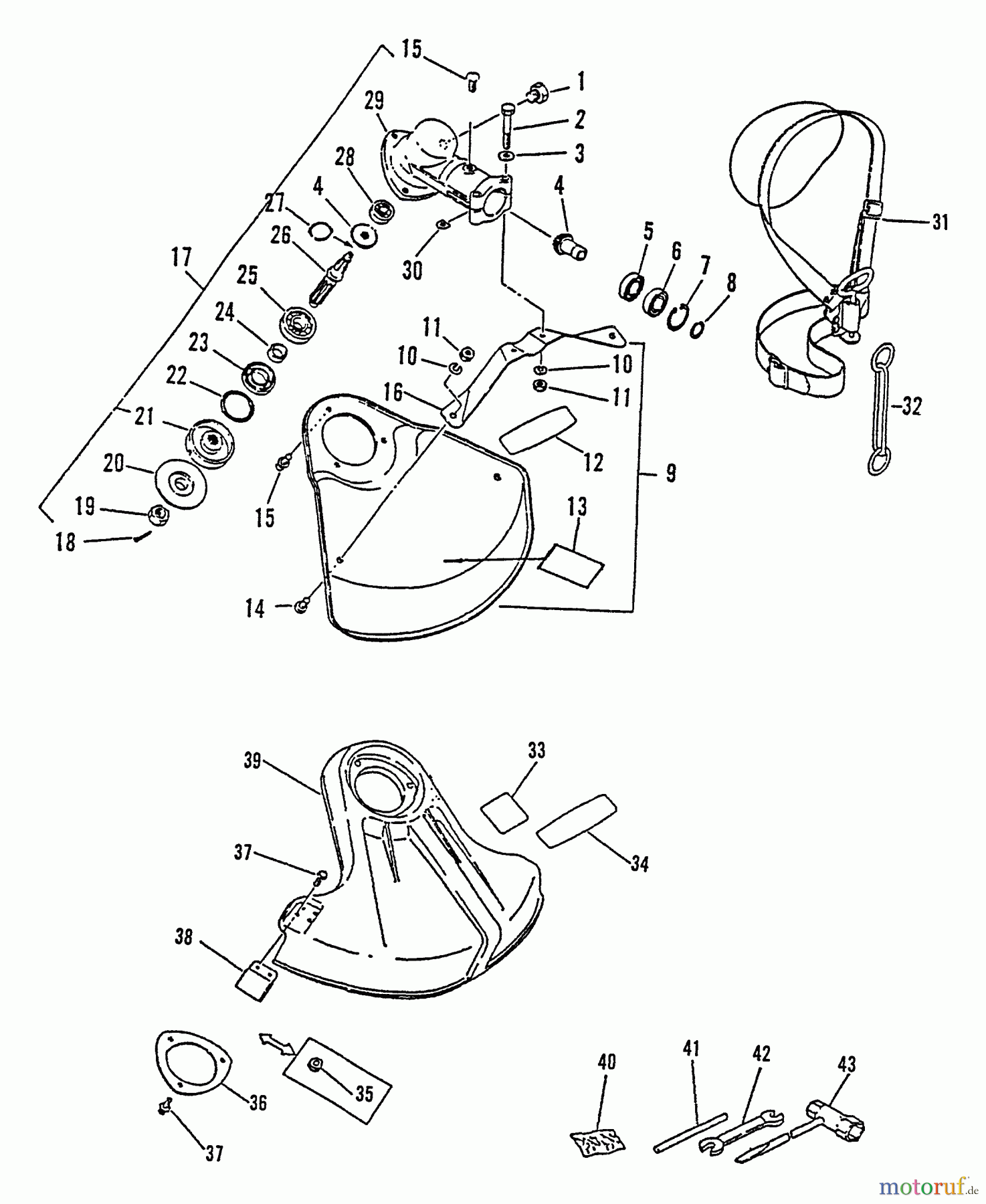 Echo Trimmer, Faden / Bürste SRM-3000 - Echo String Trimmer, S/N:043226 - 999999 Shield, Gear Case, Harness, Tools