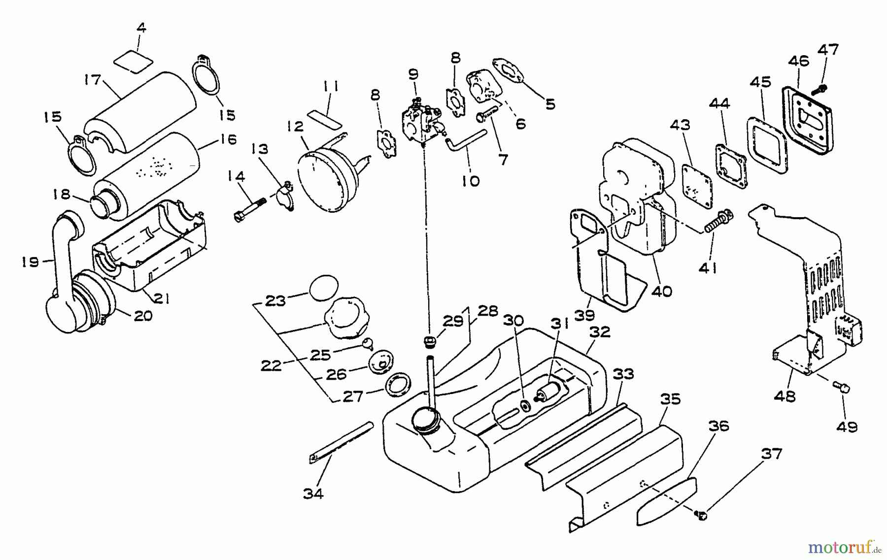  Echo Bläser / Sauger / Häcksler / Mulchgeräte	 PB-400E - Echo Back Pack Blower, S/N 249242 - 999999 Fuel System, Exhaust, Intake