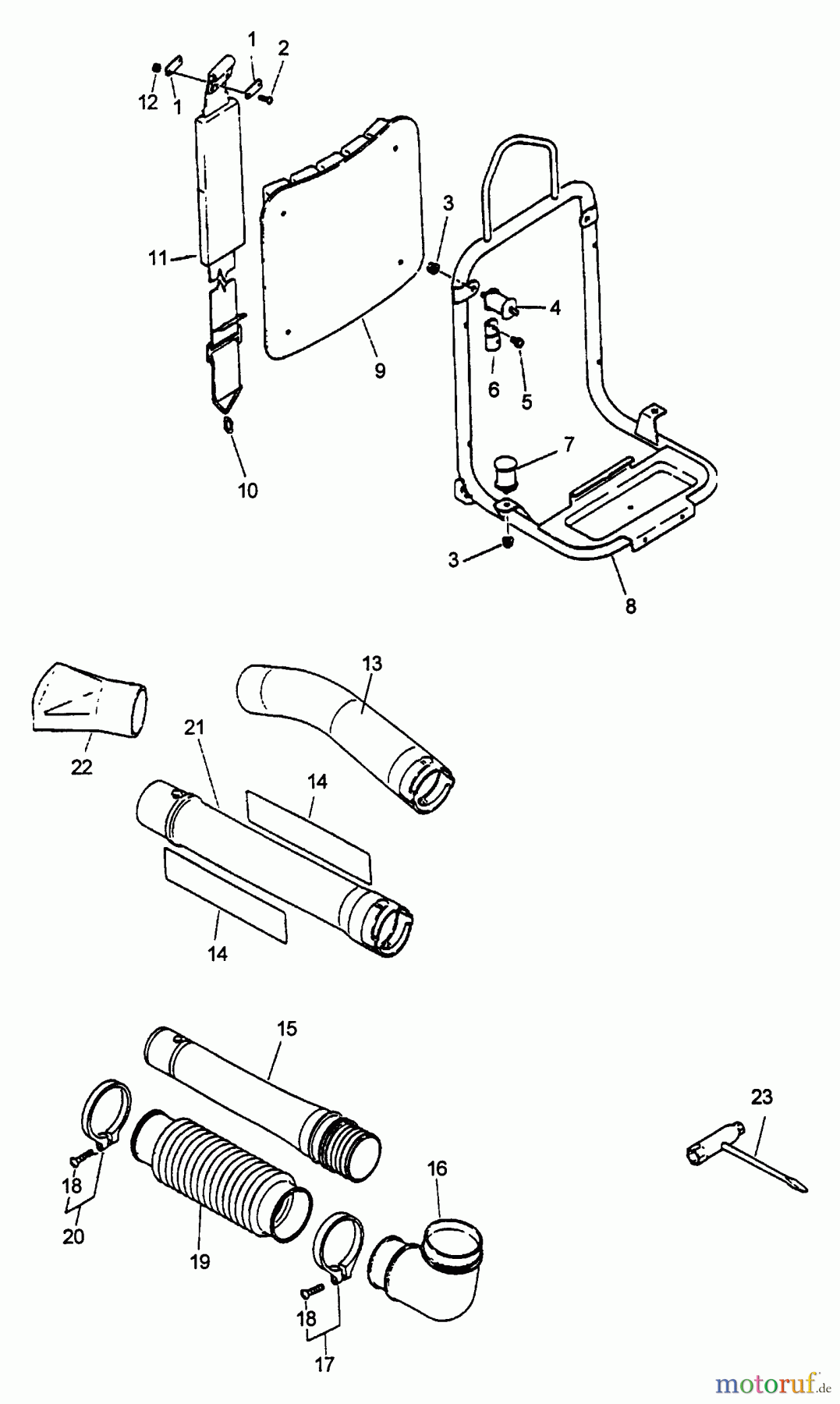 Echo Bläser / Sauger / Häcksler / Mulchgeräte PB-400E - Echo Back Pack Blower, Type 1E S/N 001001 & Up Blower Tubes, Frame, Strap, Tools