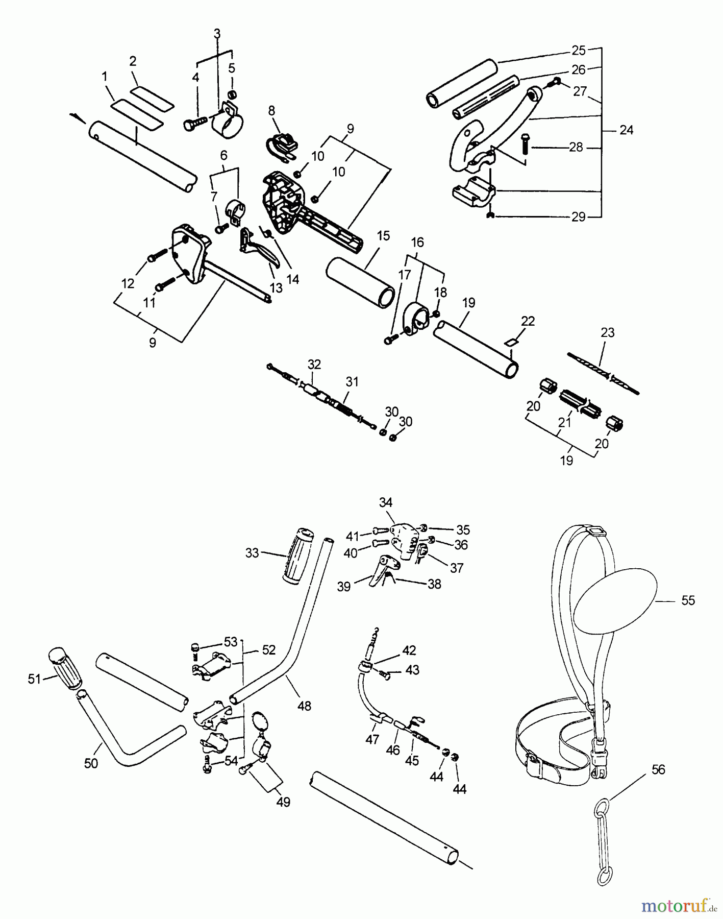  Echo Trimmer, Faden / Bürste SRM-3110 - Echo String Trimmer (Type 2E) Driveshaft, Handles, Throttle, Ignition Switch, Shoulder Harness