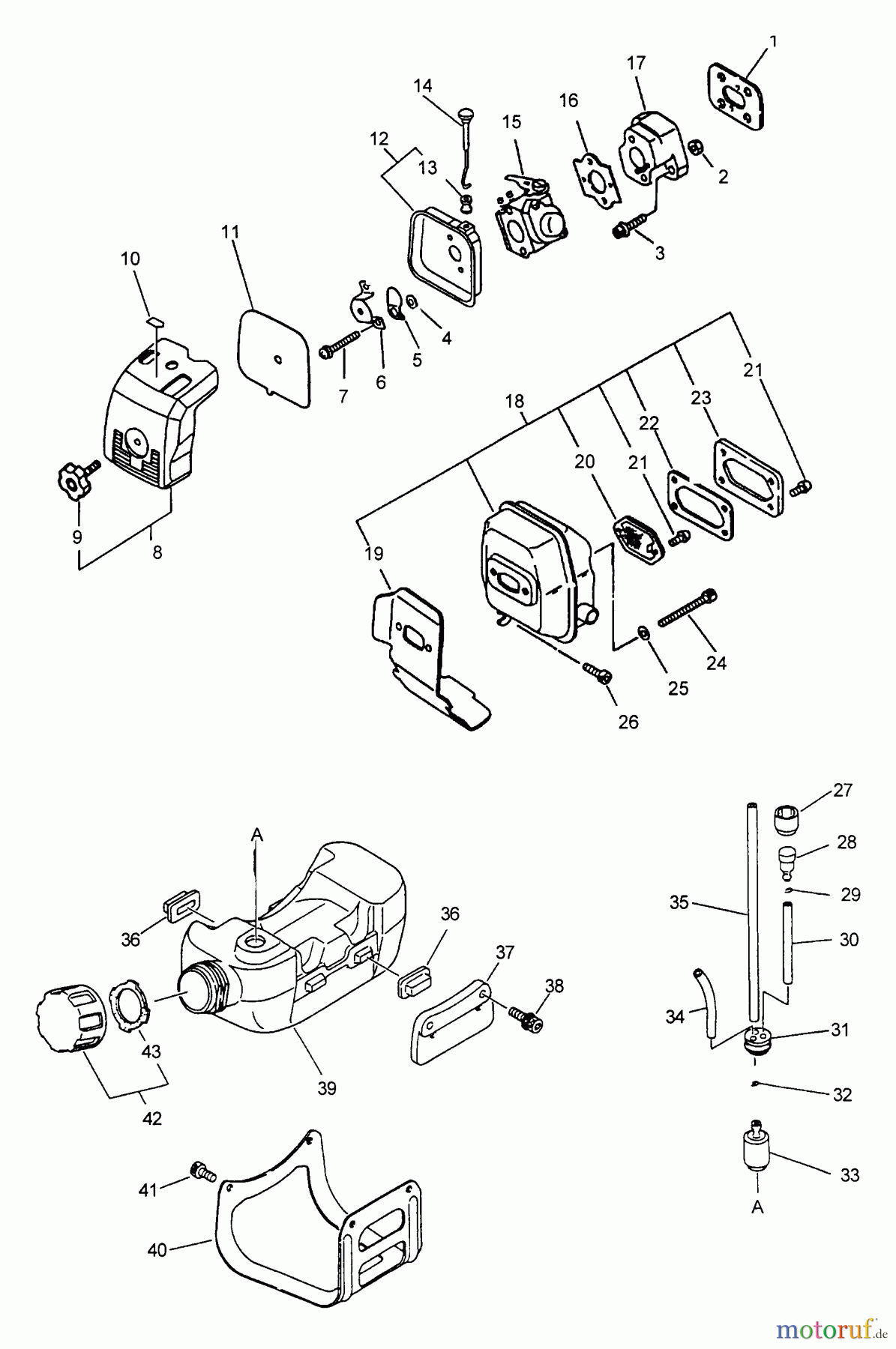 Echo Trimmer, Faden / Bürste SRM-3110 - Echo String Trimmer (Type 2E) Intake, Exhaust, Fuel System