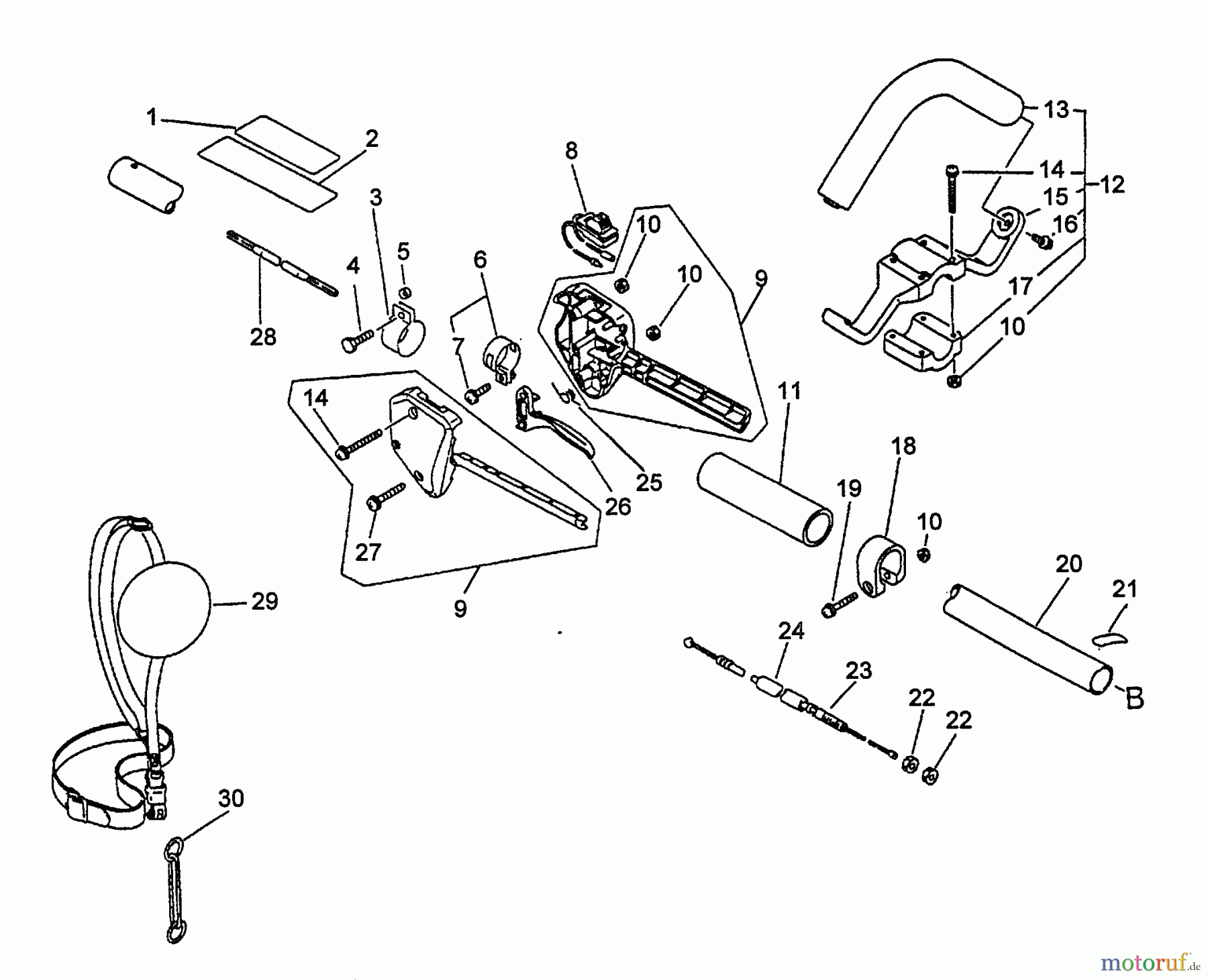  Echo Trimmer, Faden / Bürste SRM-3400 - Echo String Trimmer (Type 1) Driveshaft, Handles, Throttle, Stop Switch, Harness
