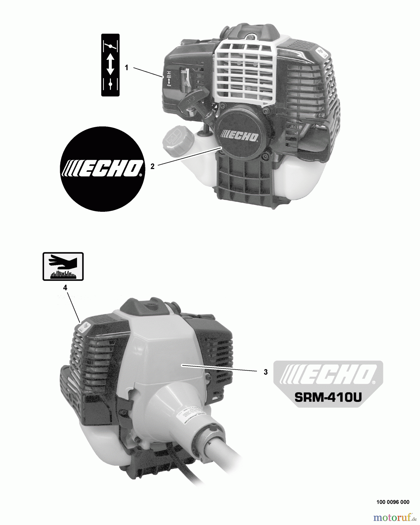 Echo Trimmer, Faden / Bürste SRM-410U - Echo String Trimmer/Brush Cutter, S/N:S05704001001 - S0570499999 Labels
