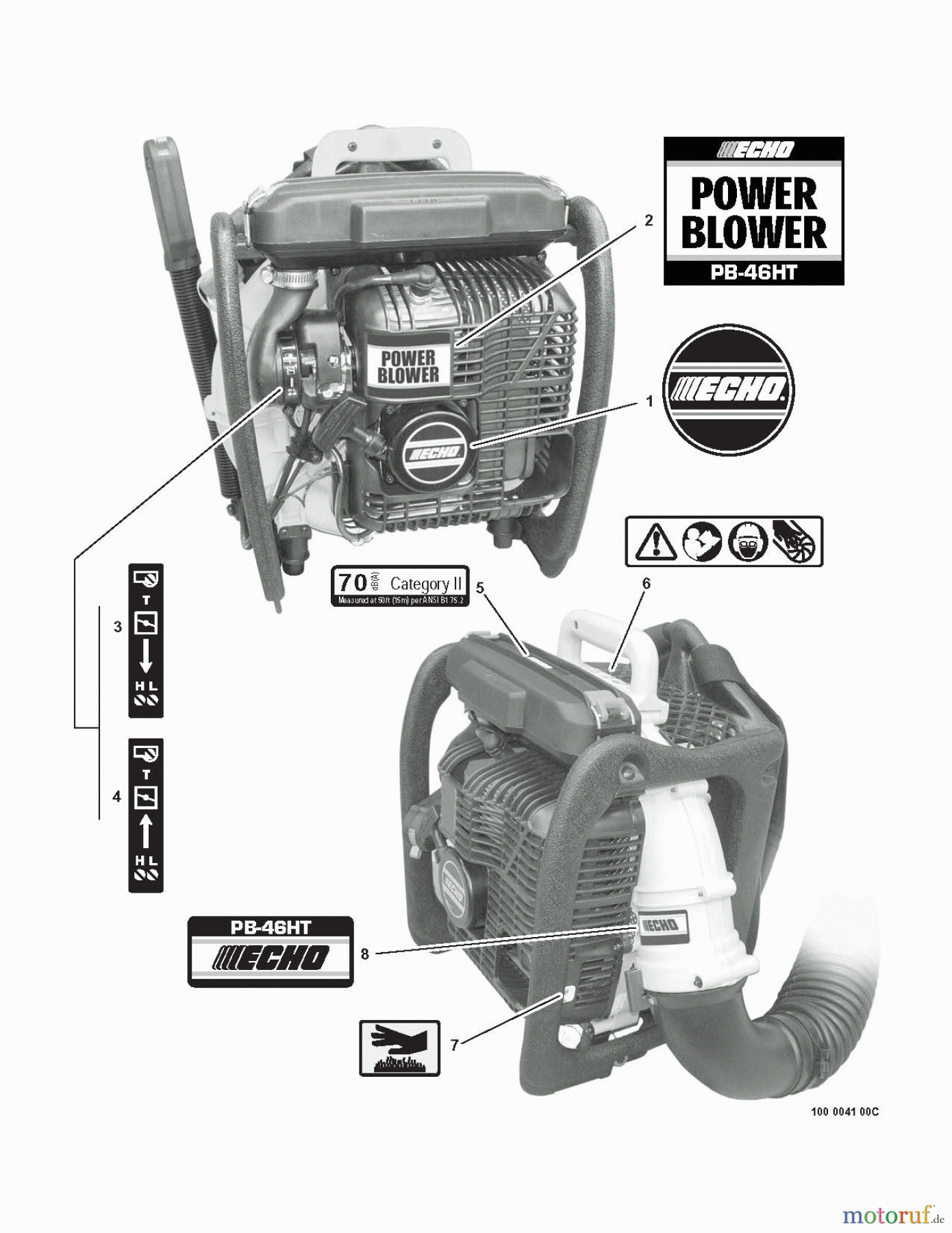  Echo Bläser / Sauger / Häcksler / Mulchgeräte	 PB-46HT  S/N: 001001 - 999999 Labels